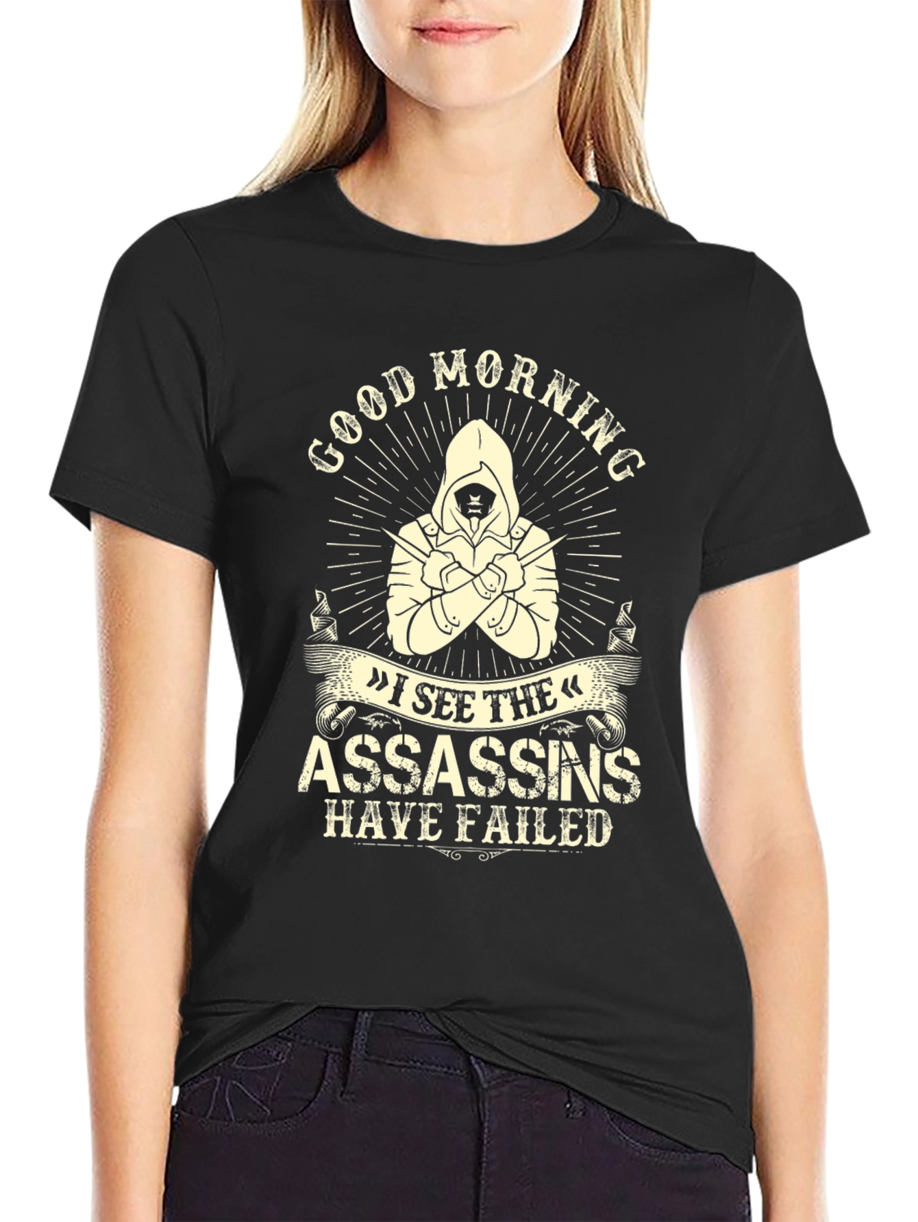 Camiseta negra con diseño Good Morning Assassins