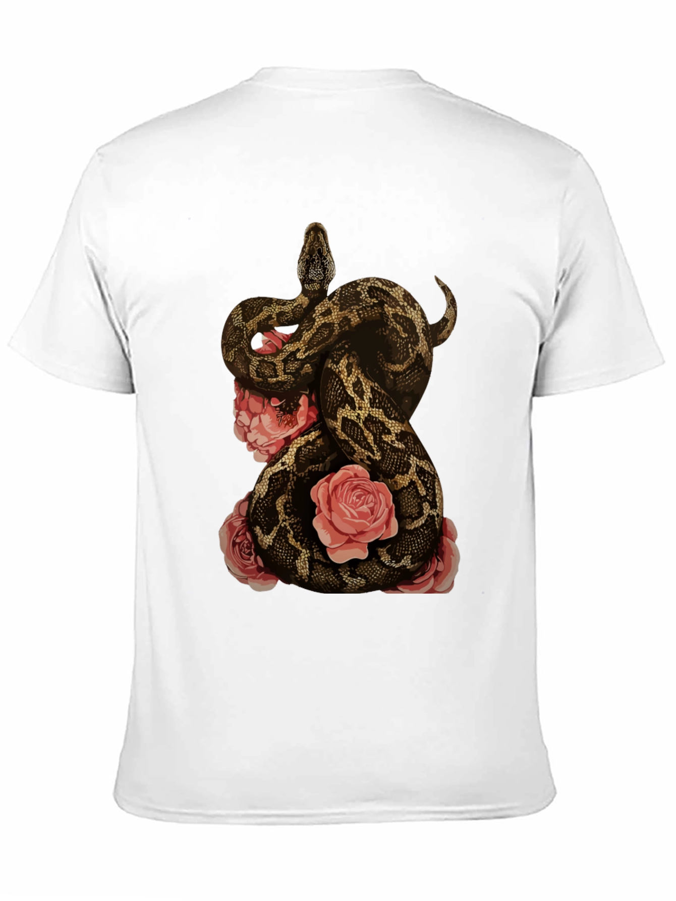 Camiseta Negra con Diseño de Serpiente y Rosas