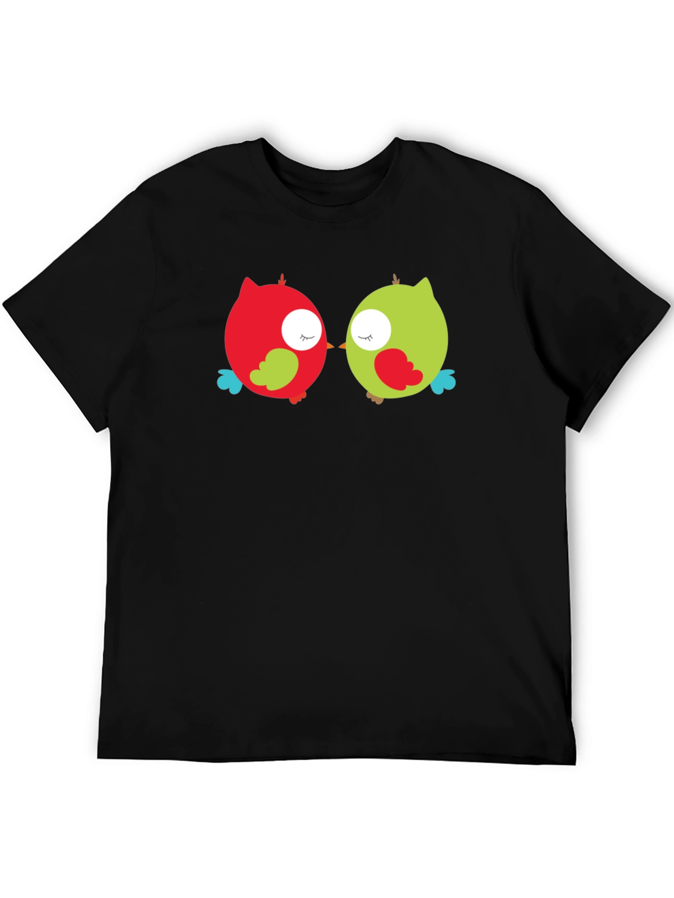 Camiseta Negra con Diseño de Búhos Enamorados