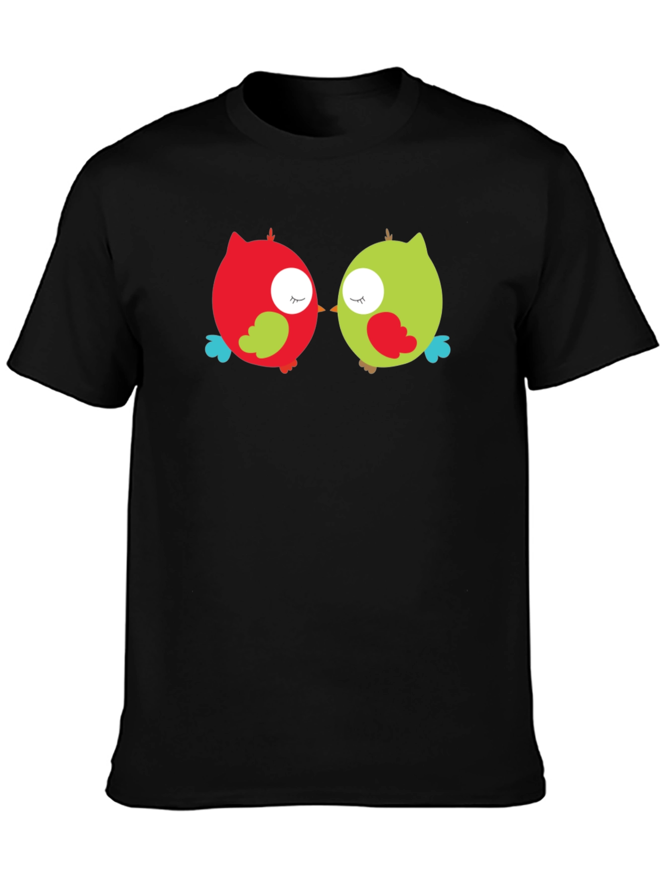 Camiseta Negra con Diseño de Búhos Enamorados