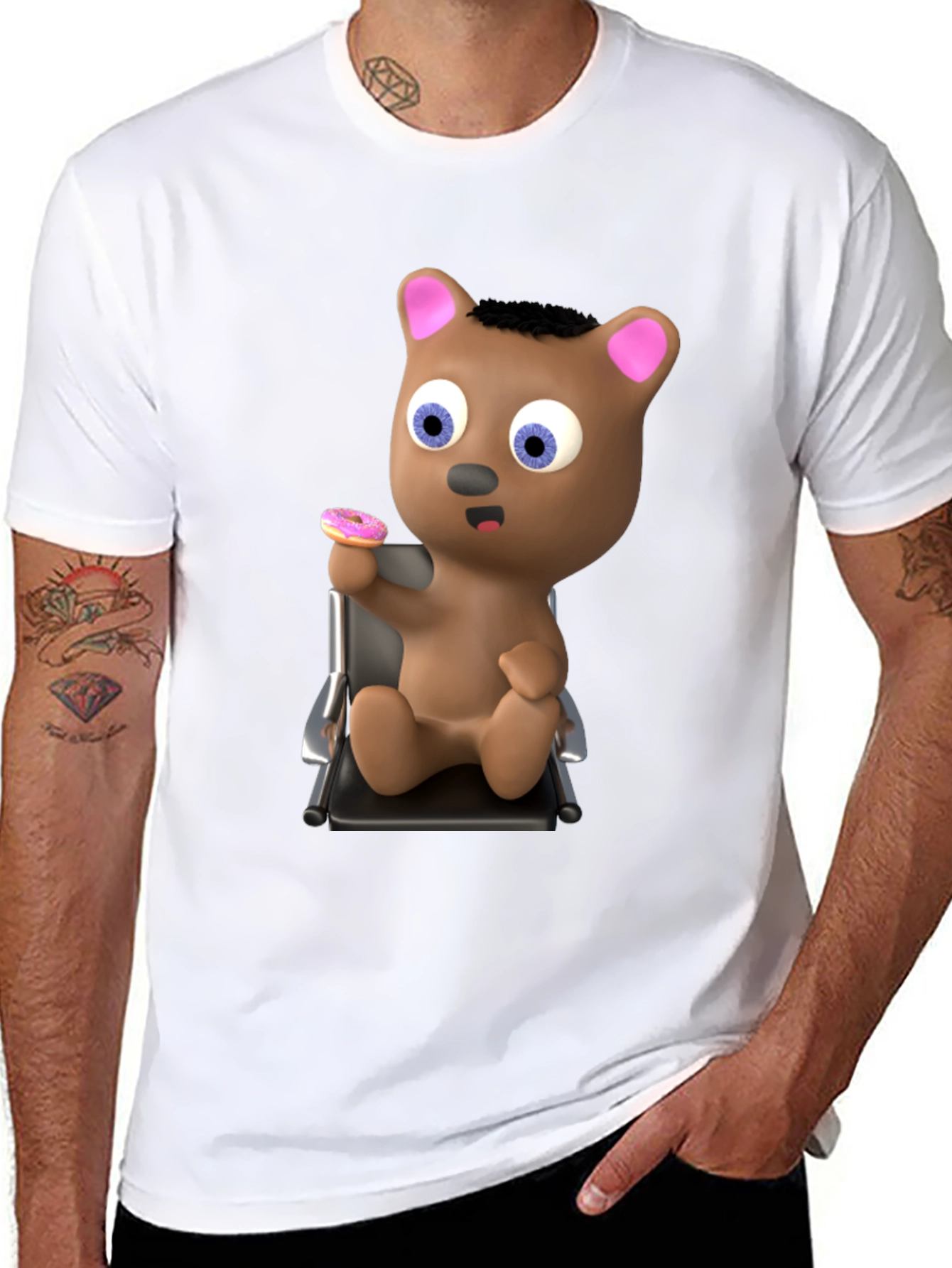 Camiseta Negra con Diseño de Oso y Donut