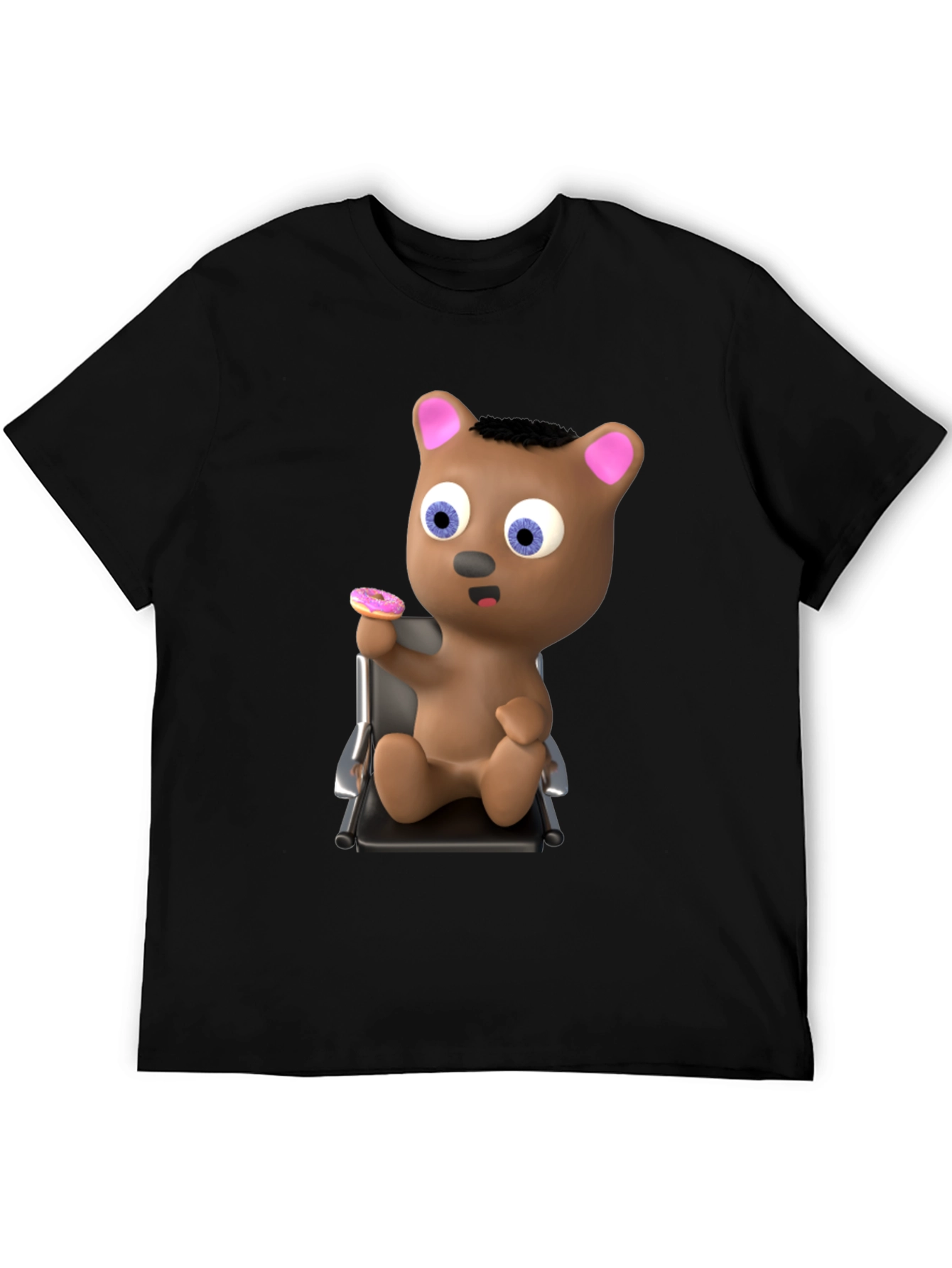 Camiseta Negra con Diseño de Oso y Donut