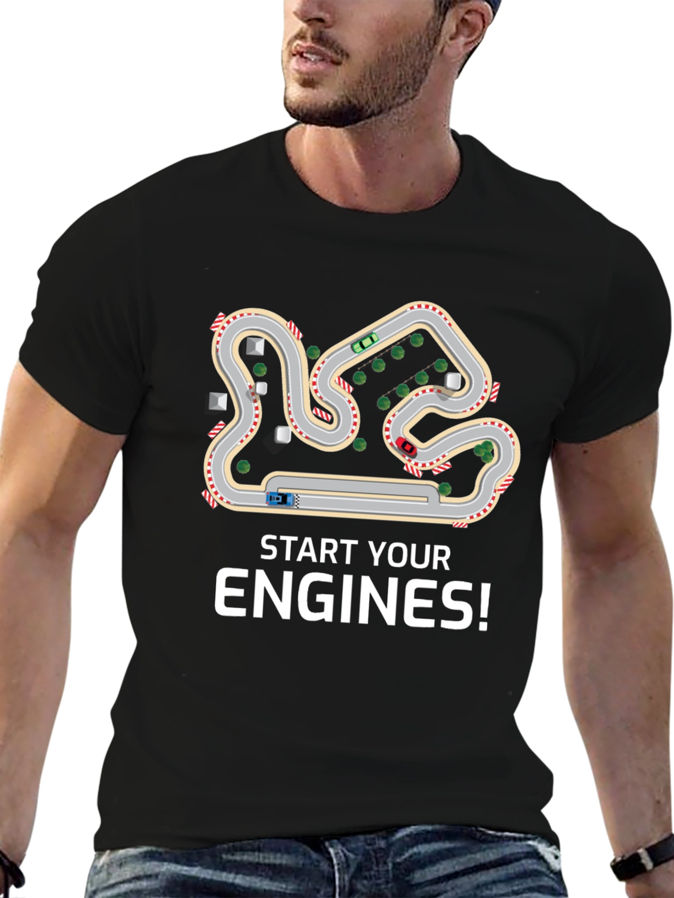 Camiseta Negra Start Your Engines para Amantes de Carreras