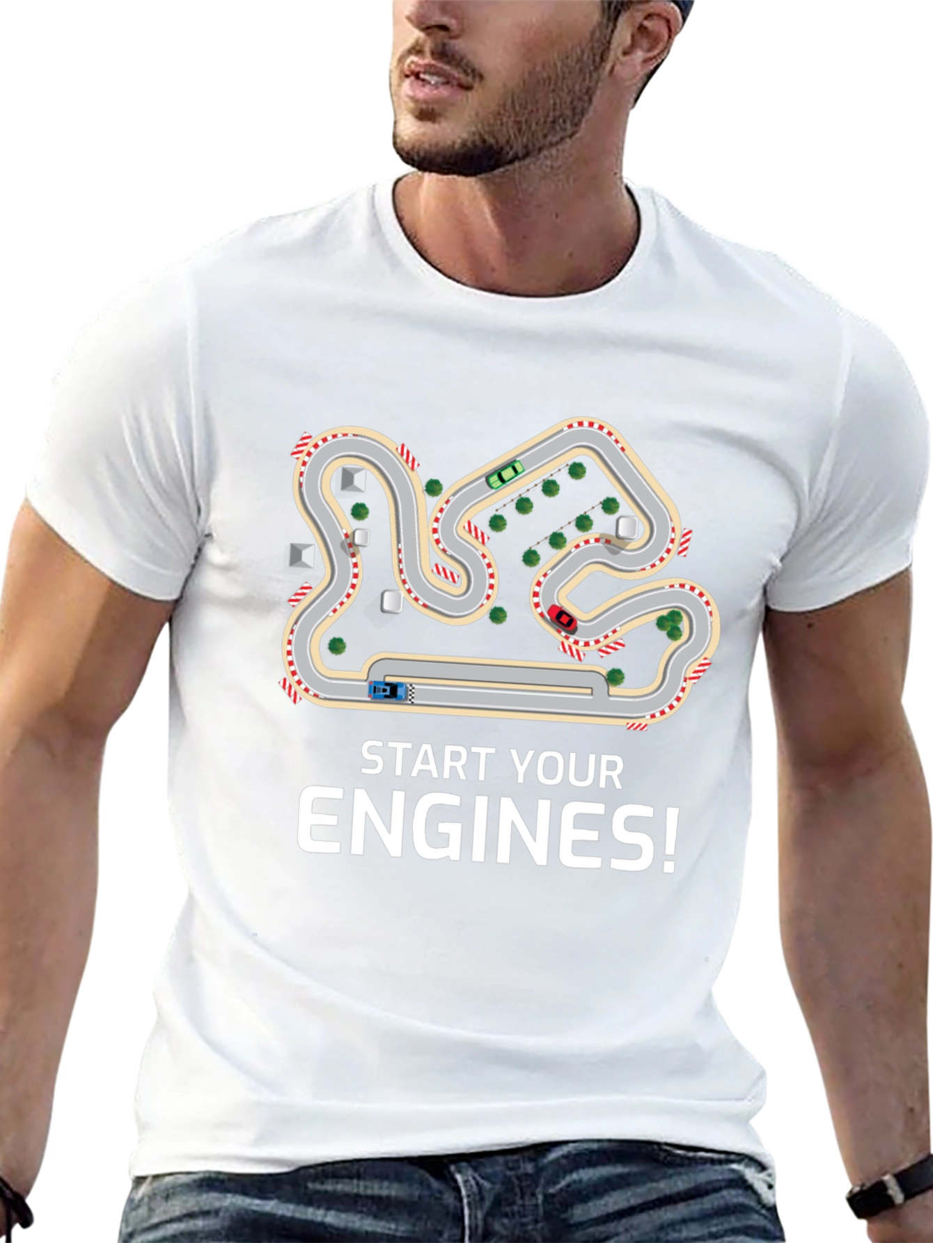 Camiseta Negra Start Your Engines para Amantes de Carreras