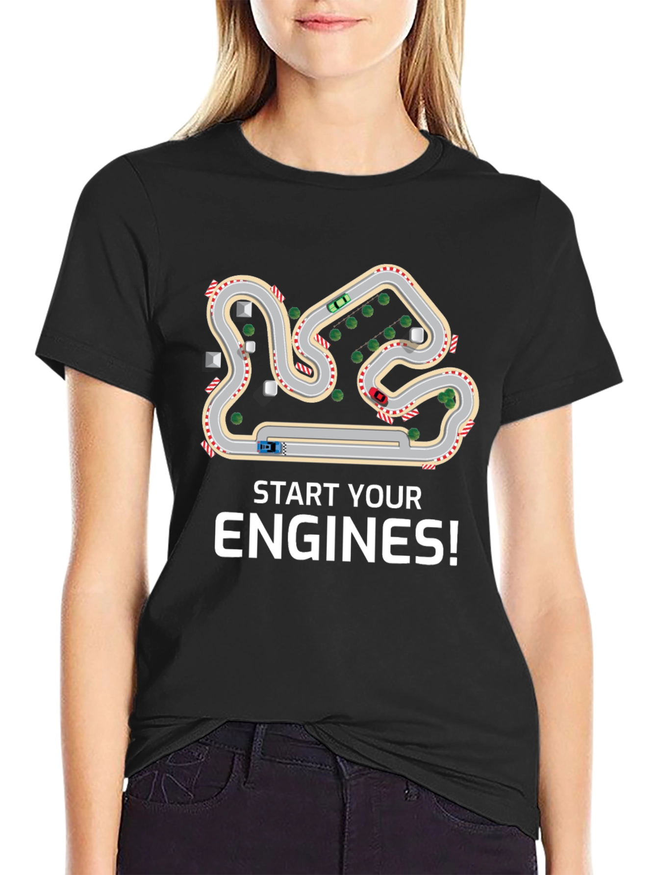 Camiseta Negra Start Your Engines para Amantes de Carreras
