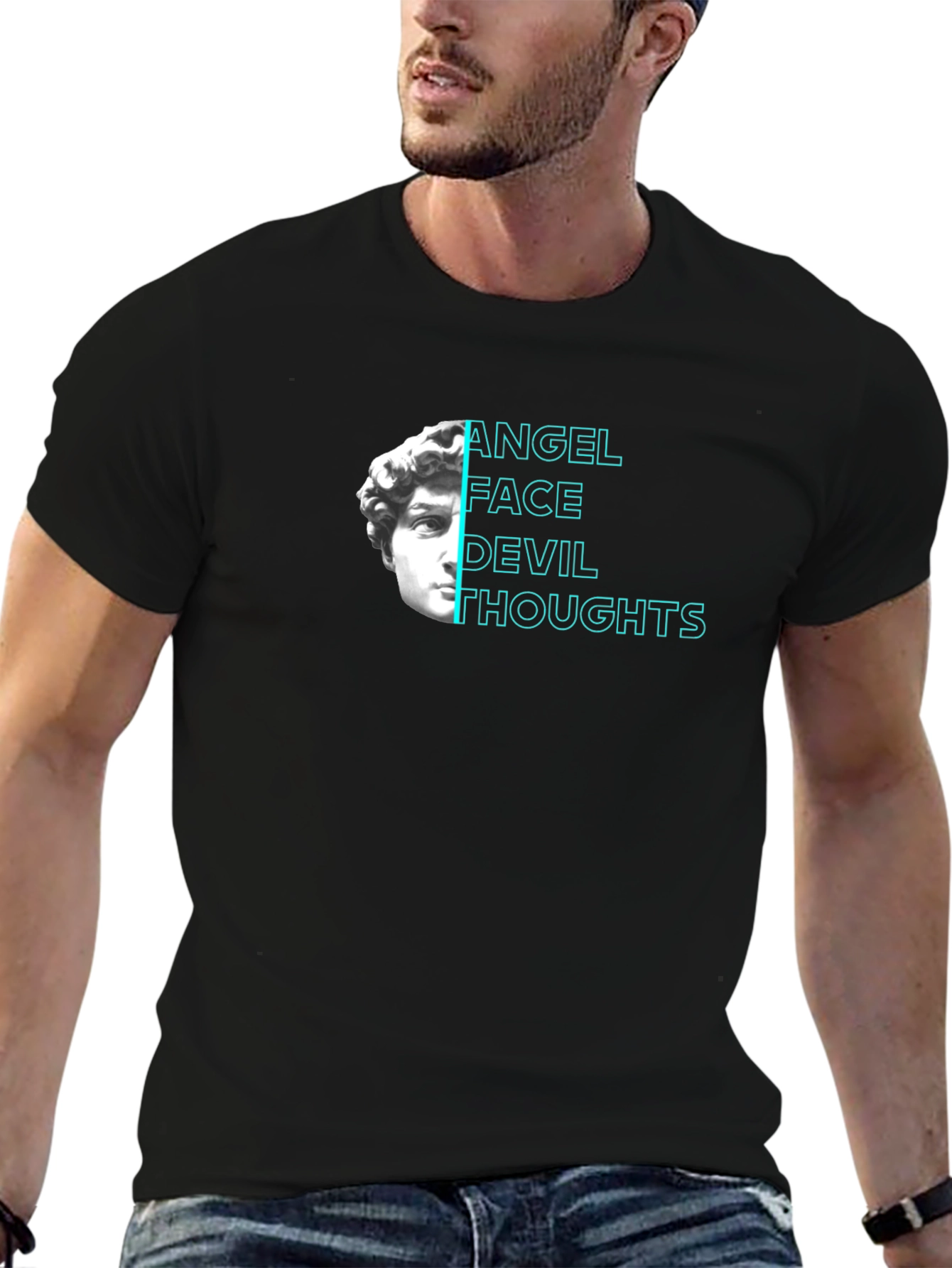 Camiseta Negra Angel Face Devil Thoughts