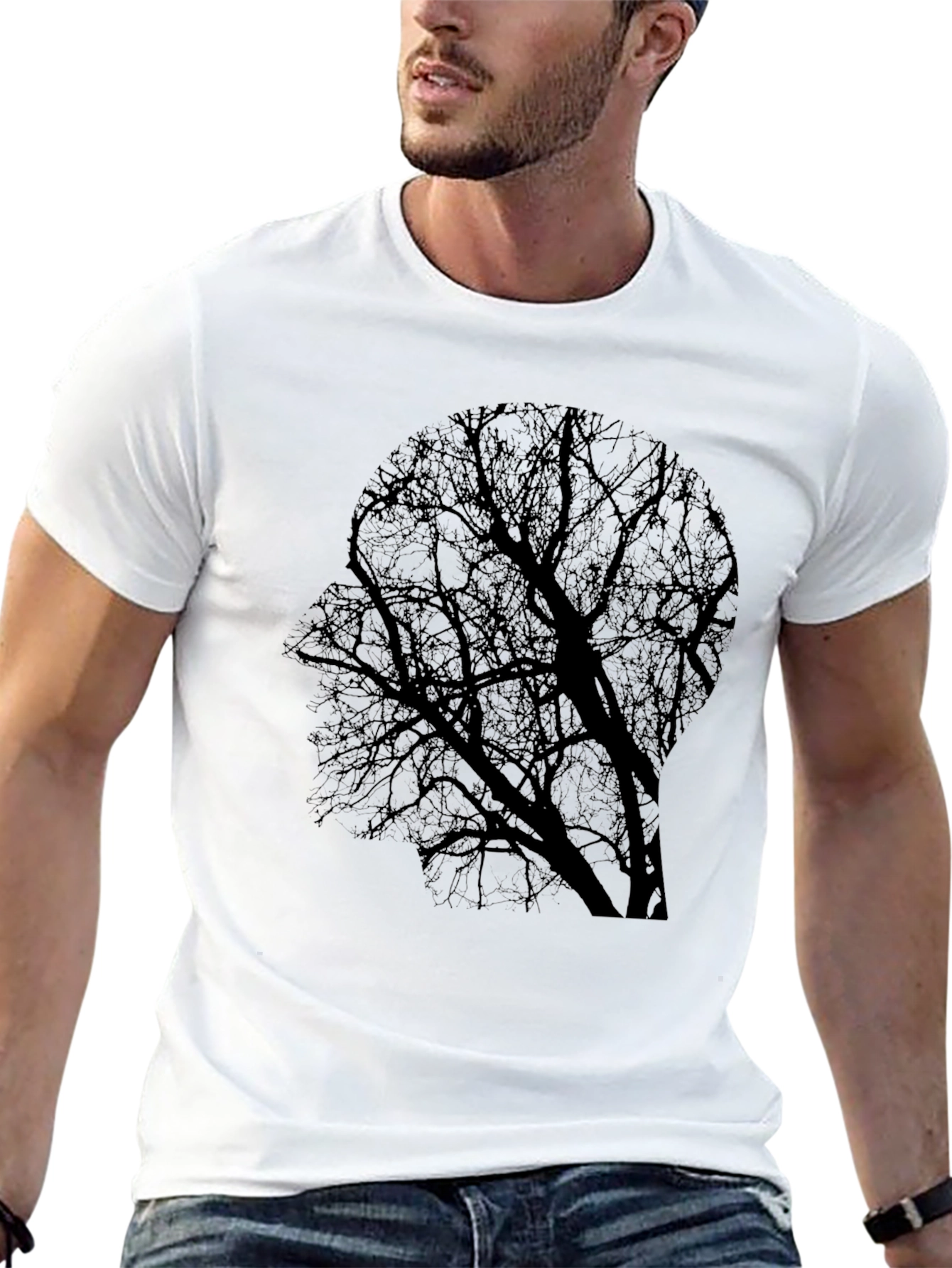 Camiseta Negra con Diseño de Árbol en Silueta Humana