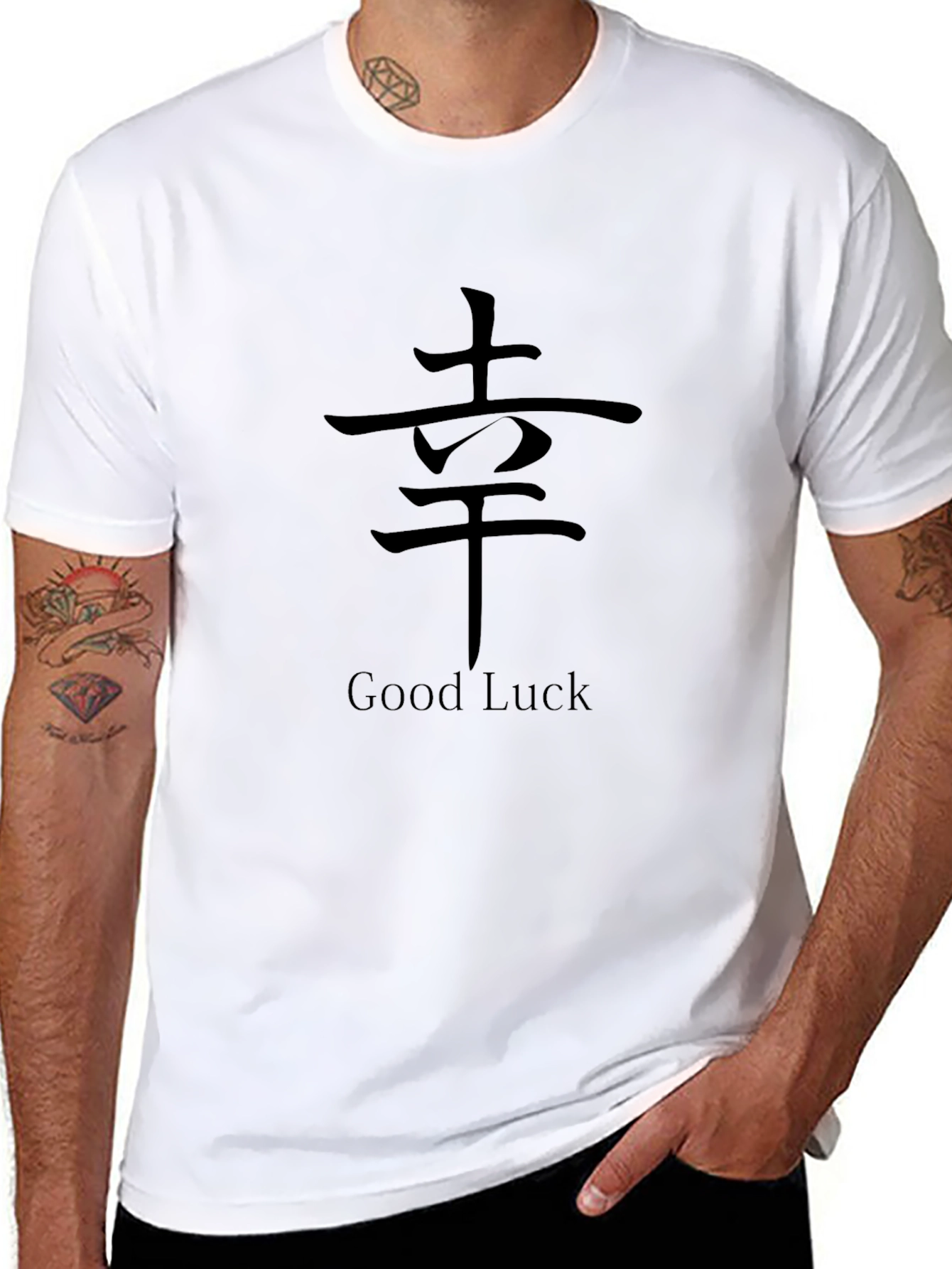 Camiseta Negra Buena Suerte Estilo Japonés