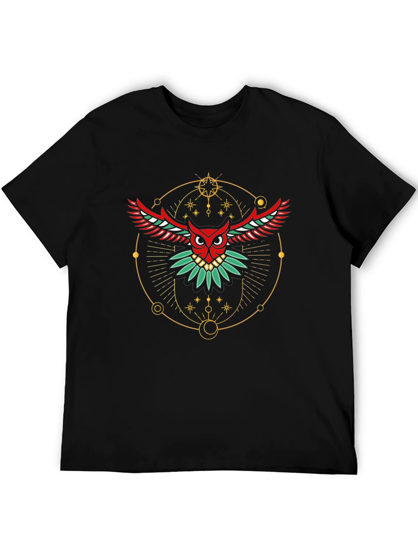 Camiseta Negra con Búho Geométrico