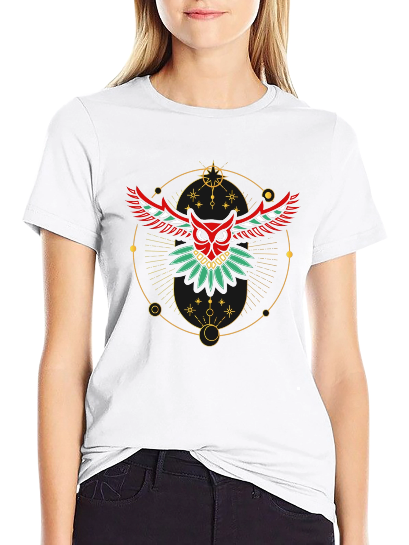 Camiseta Negra con Búho Geométrico