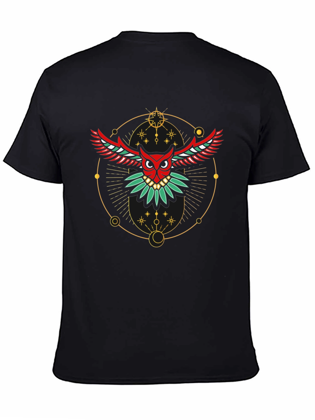 Camiseta Negra con Búho Geométrico