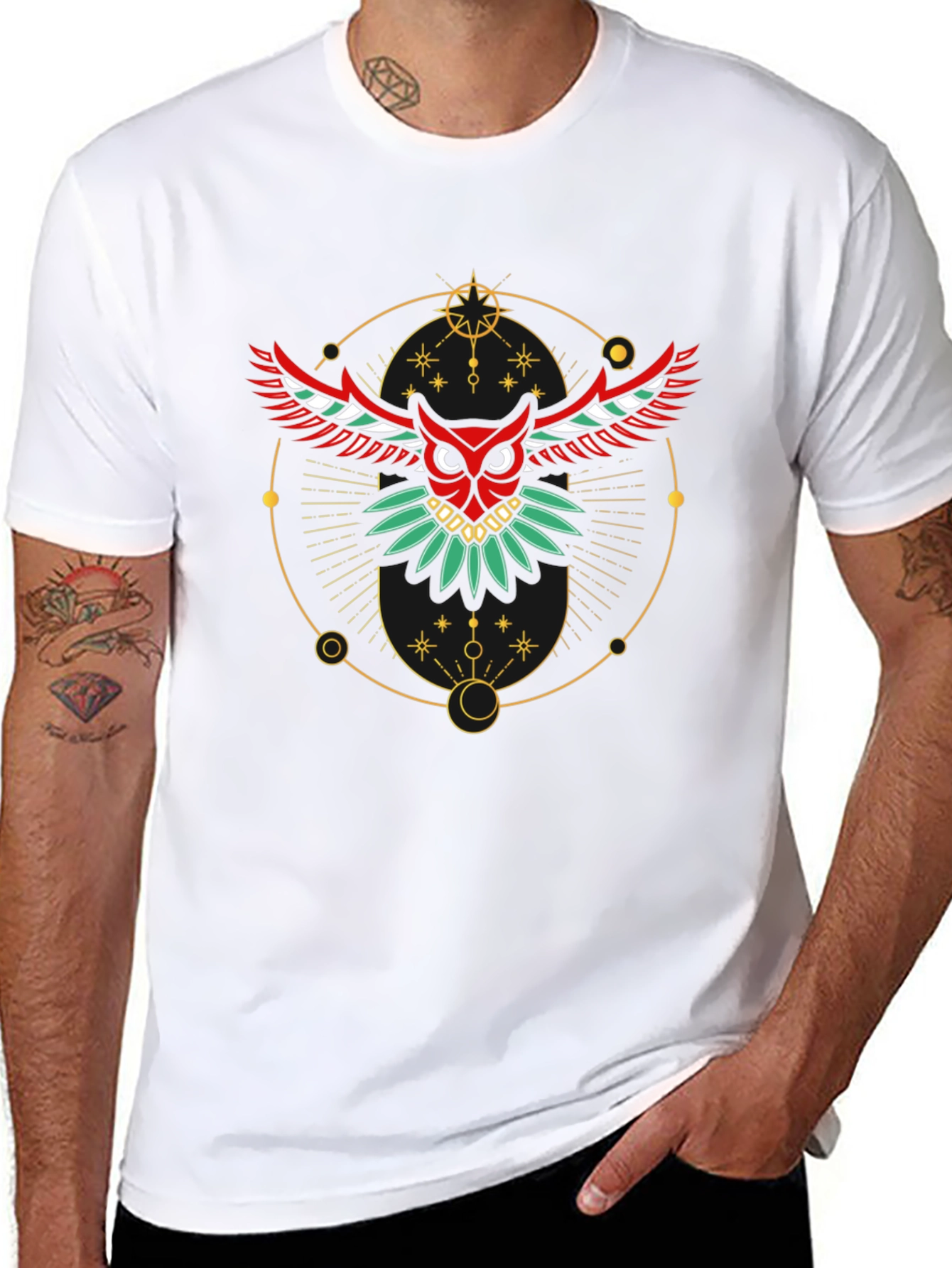Camiseta Negra con Búho Geométrico
