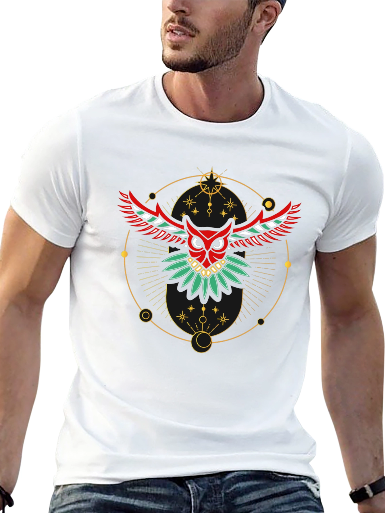 Camiseta Negra con Búho Geométrico