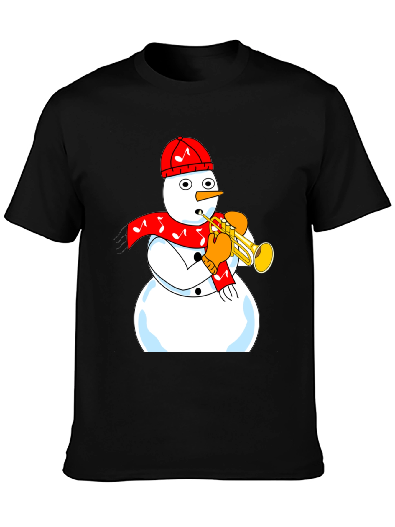 Camiseta Negra con Diseño de Muñeco de Nieve Trompetista