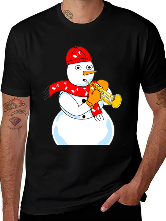 Camiseta Negra con Diseño de Muñeco de Nieve Trompetista