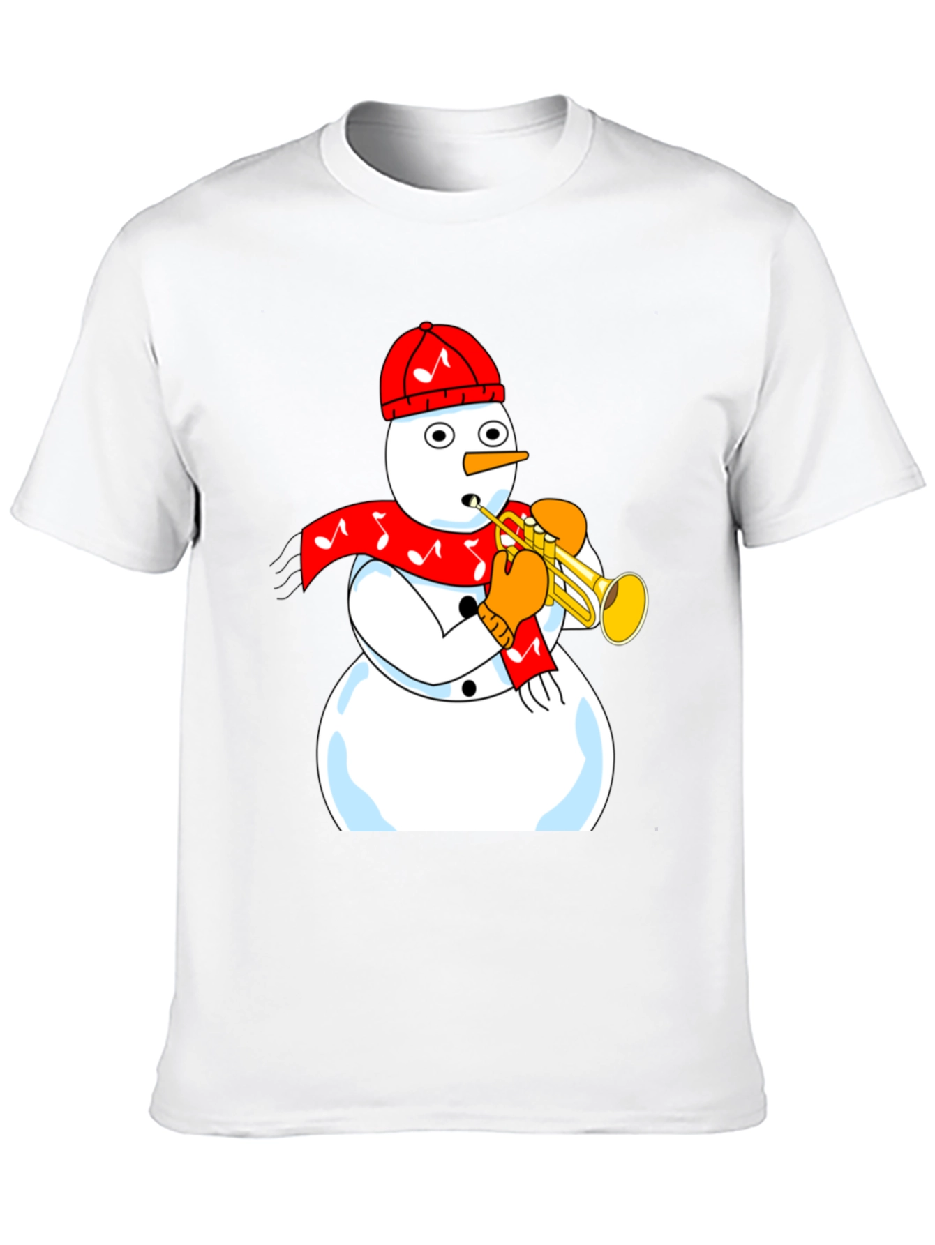 Camiseta Negra con Diseño de Muñeco de Nieve Trompetista