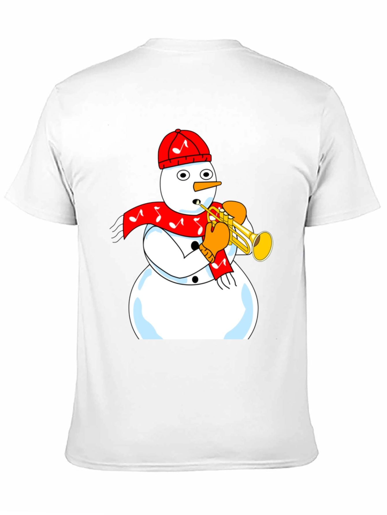 Camiseta Negra con Diseño de Muñeco de Nieve Trompetista