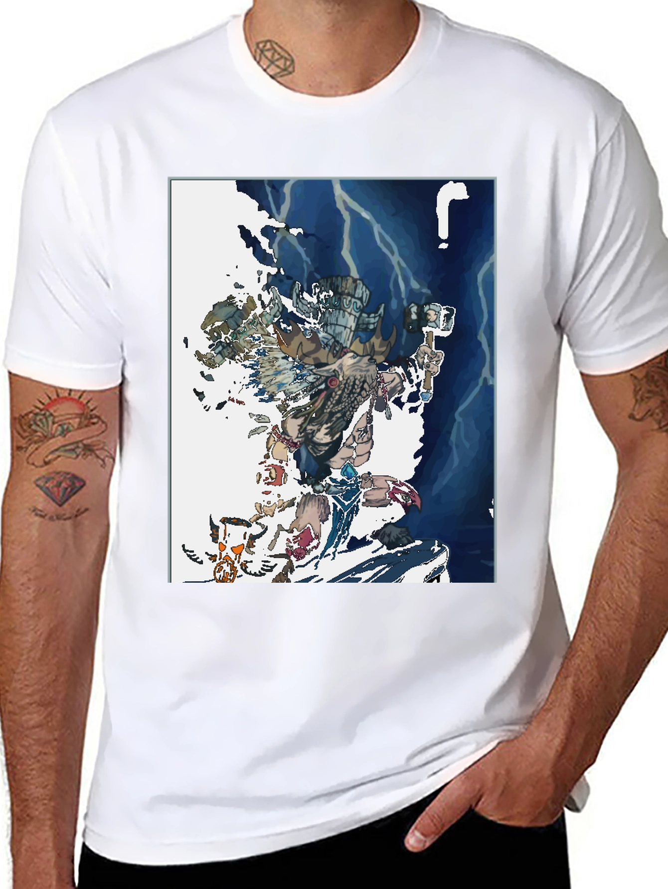 Camiseta Negra con Diseño de Guerrero Ancestral