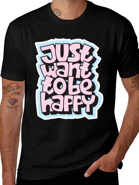 Camiseta Negra con Diseño Just Want to Be Happy