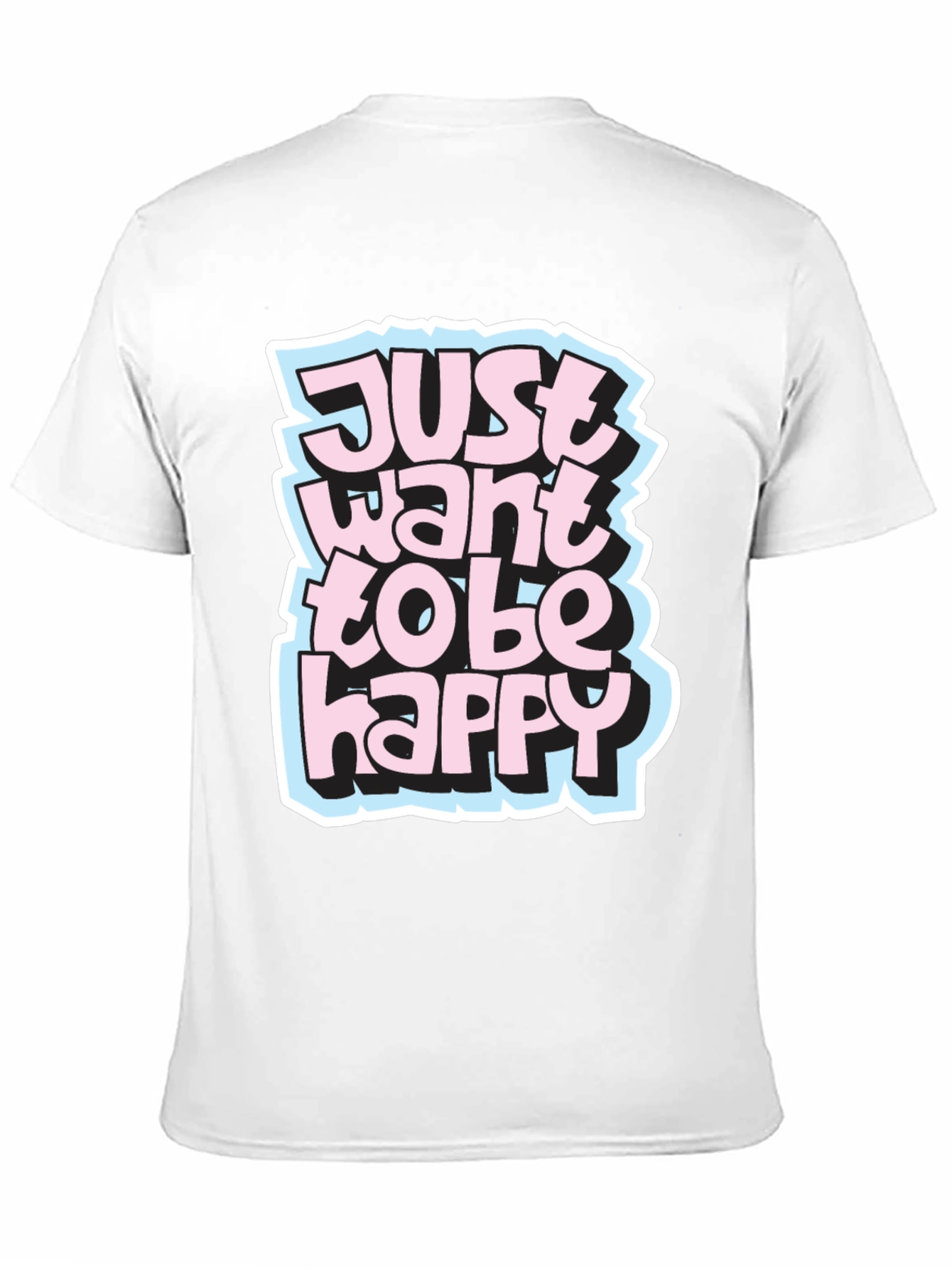 Camiseta Negra con Diseño Just Want to Be Happy