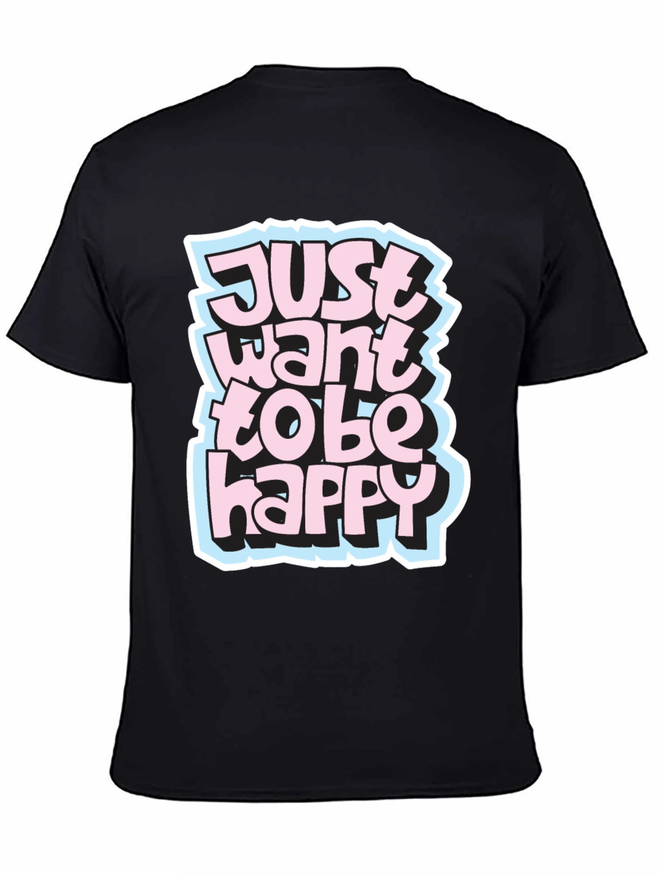 Camiseta Negra con Diseño Just Want to Be Happy