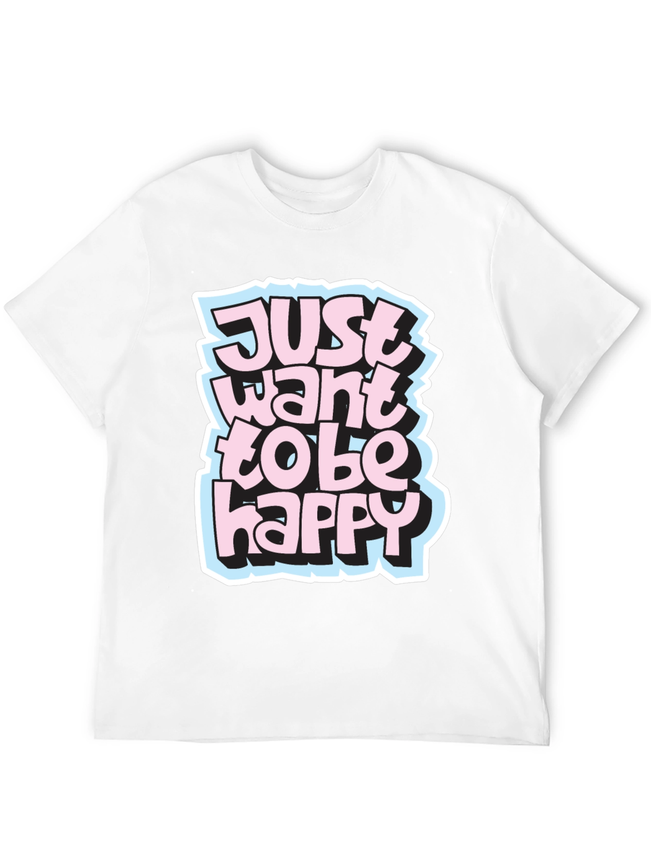 Camiseta Negra con Diseño Just Want to Be Happy
