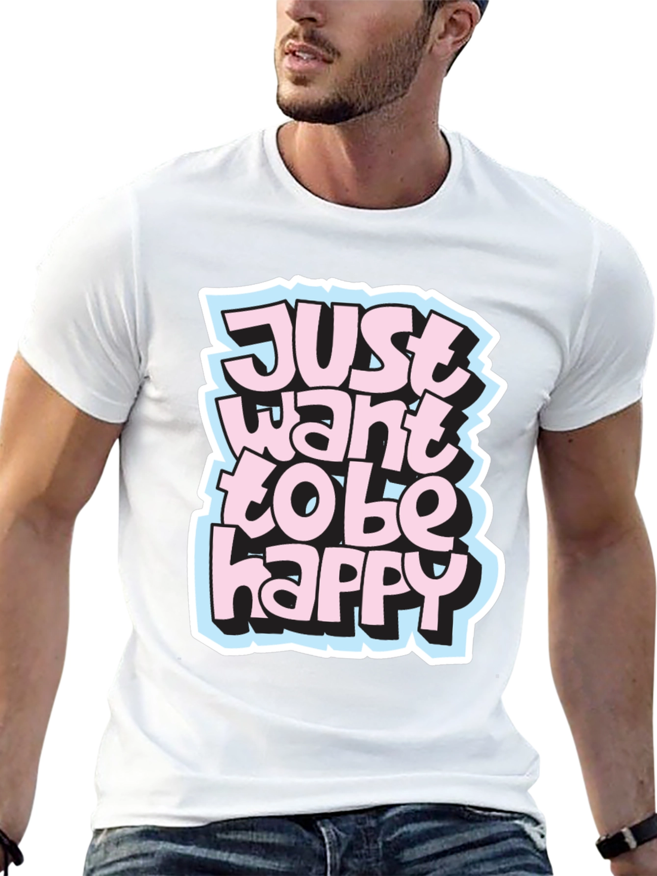 Camiseta Negra con Diseño Just Want to Be Happy