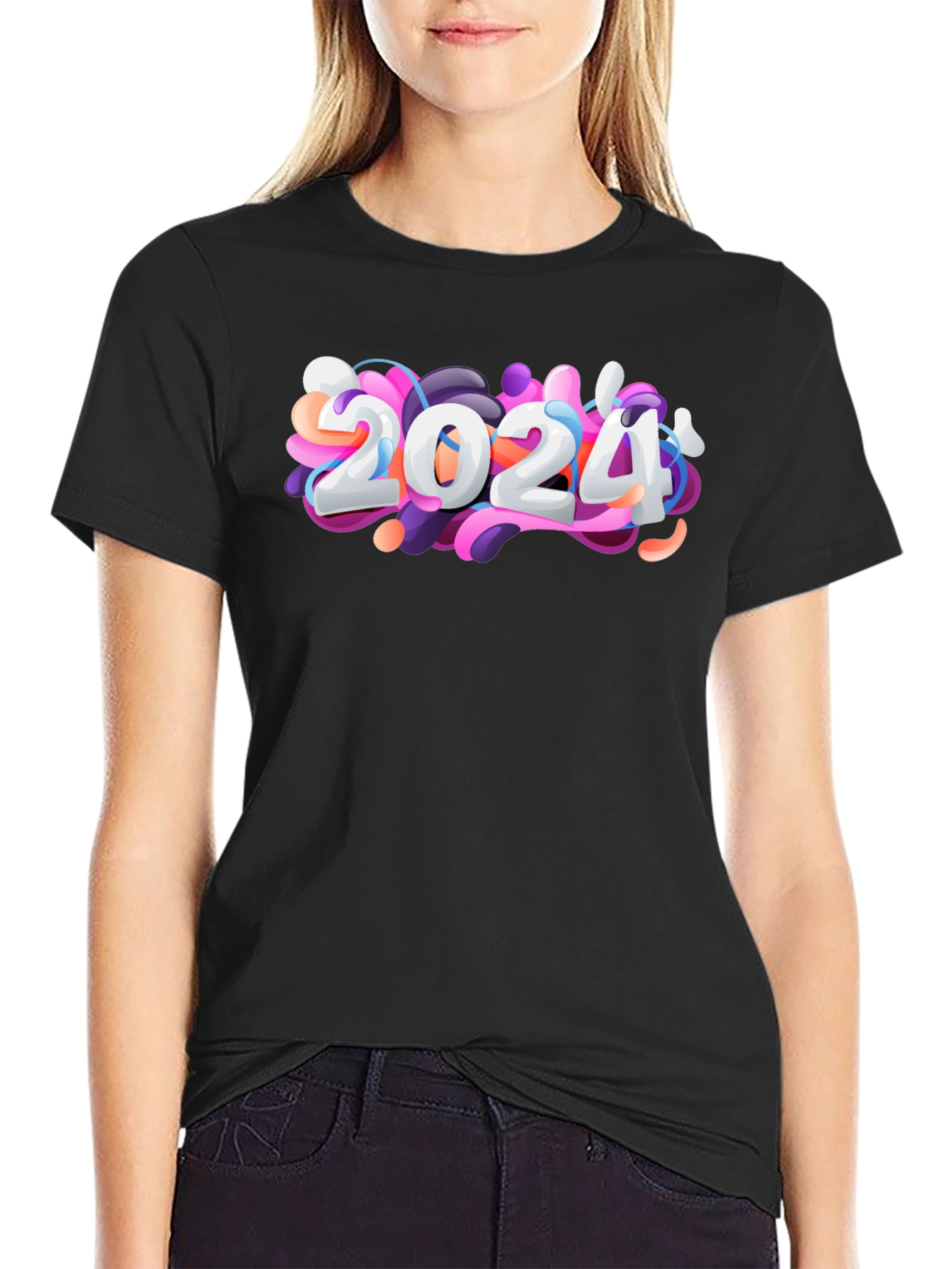 Camiseta Negra con Diseño 2024 Abstracto
