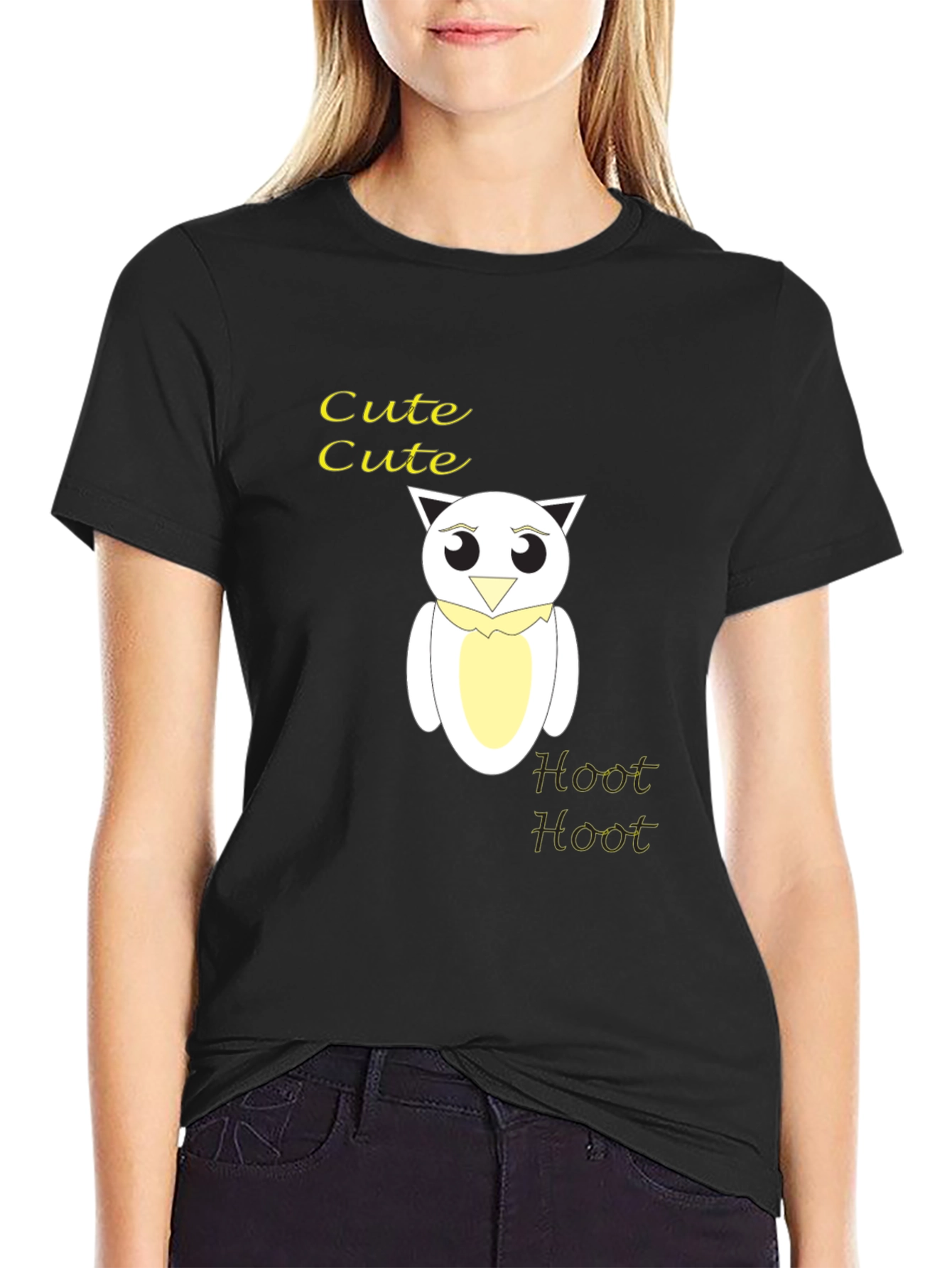Camiseta Negra con Diseño de Búho Cute Hoot