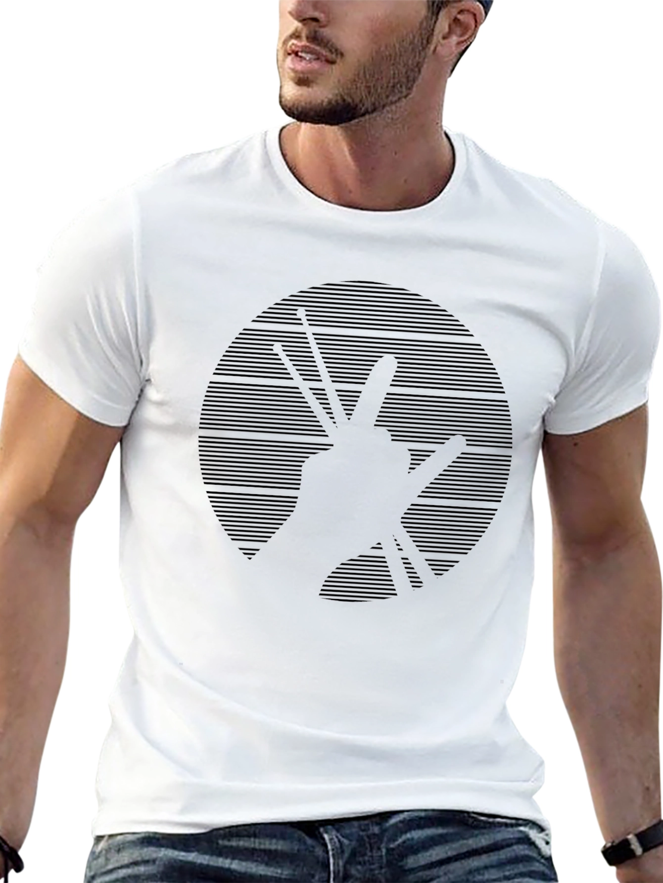 Camiseta Negra con Diseño de Mano de Baterista