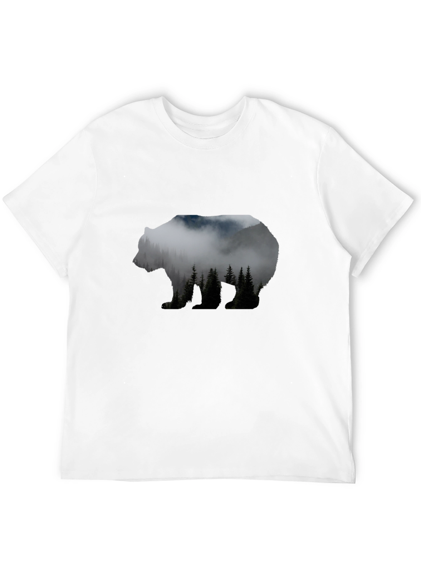 Camiseta Negra Hombre con Diseño de Oso Montaña