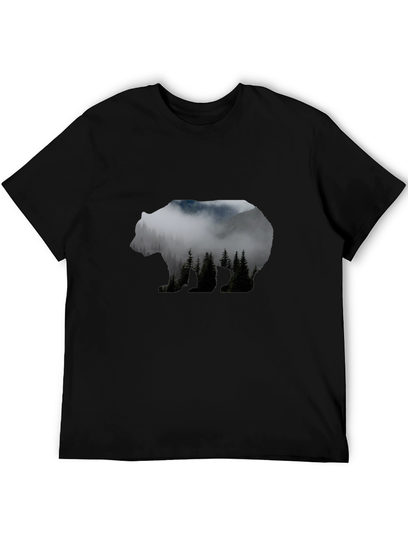 Camiseta Negra Hombre con Diseño de Oso Montaña