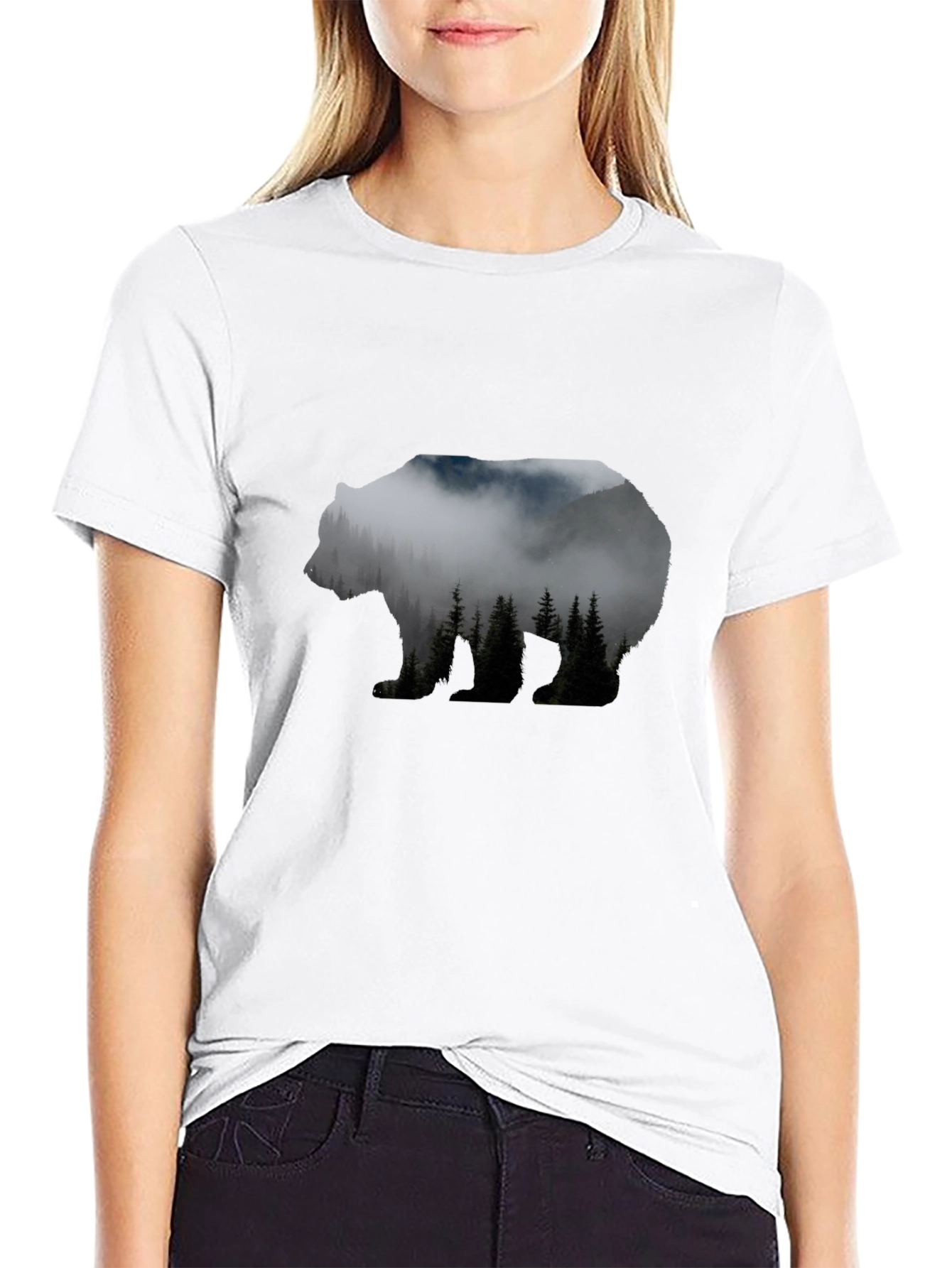 Camiseta Negra Hombre con Diseño de Oso Montaña