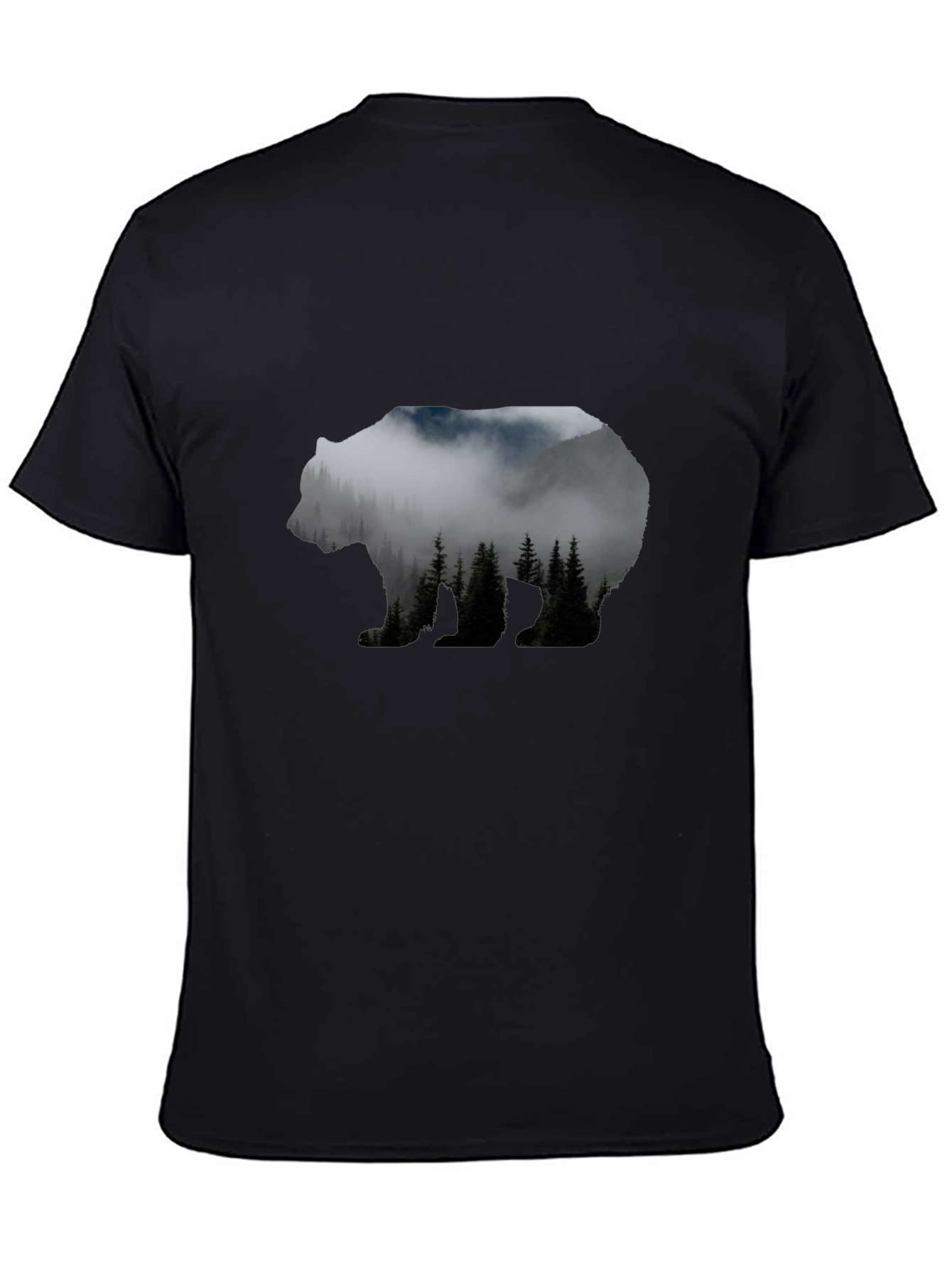 Camiseta Negra Hombre con Diseño de Oso Montaña