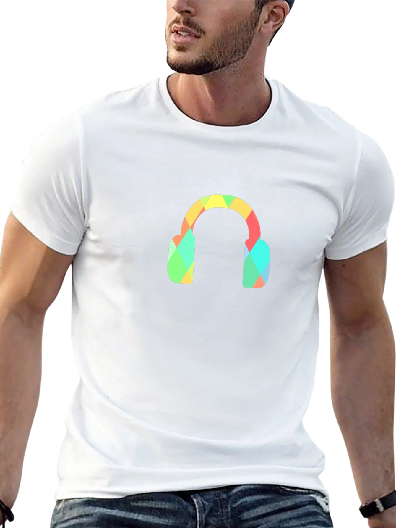 Camiseta Negra con Diseño de Audífonos Geométricos