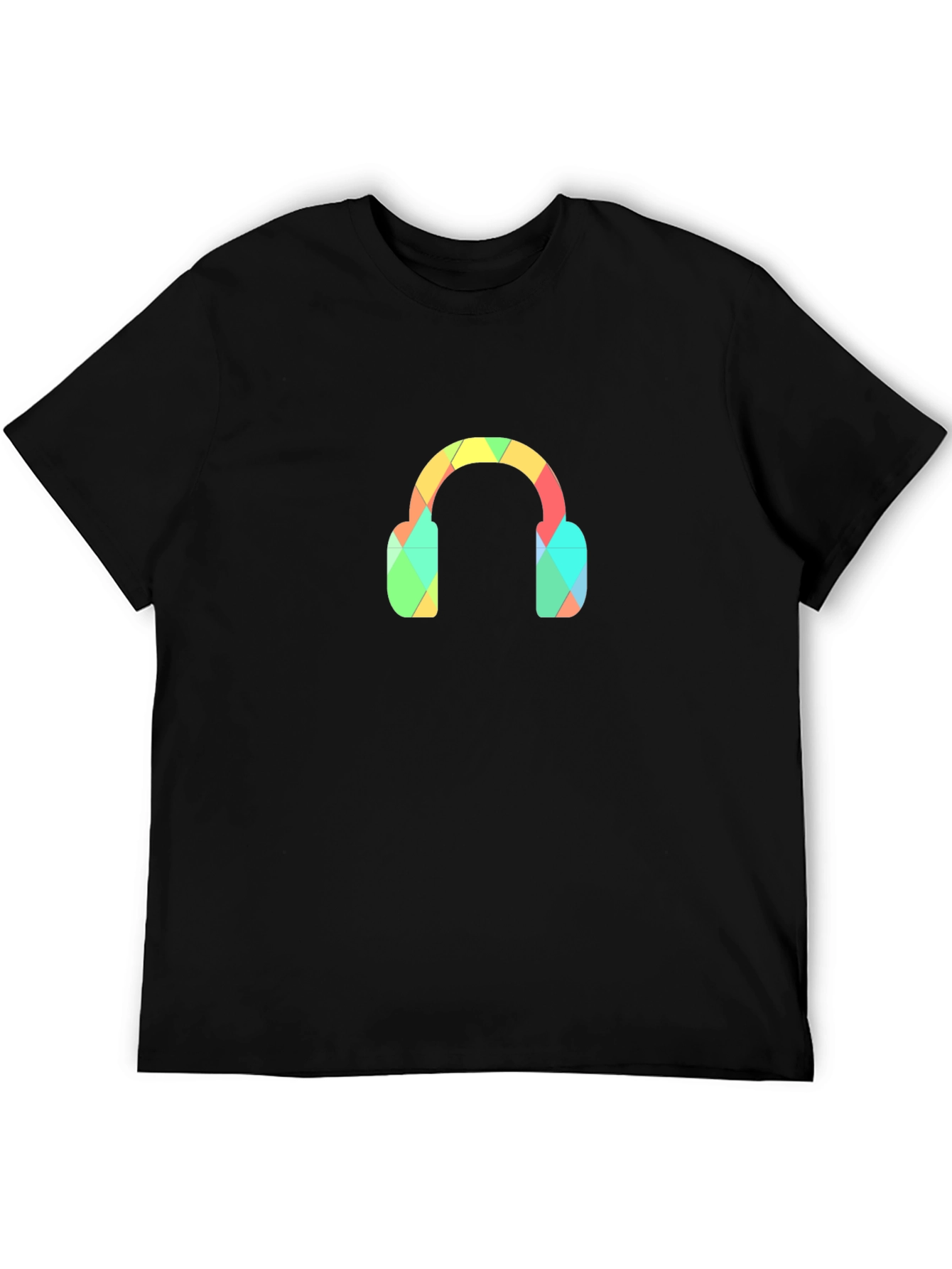 Camiseta Negra con Diseño de Audífonos Geométricos