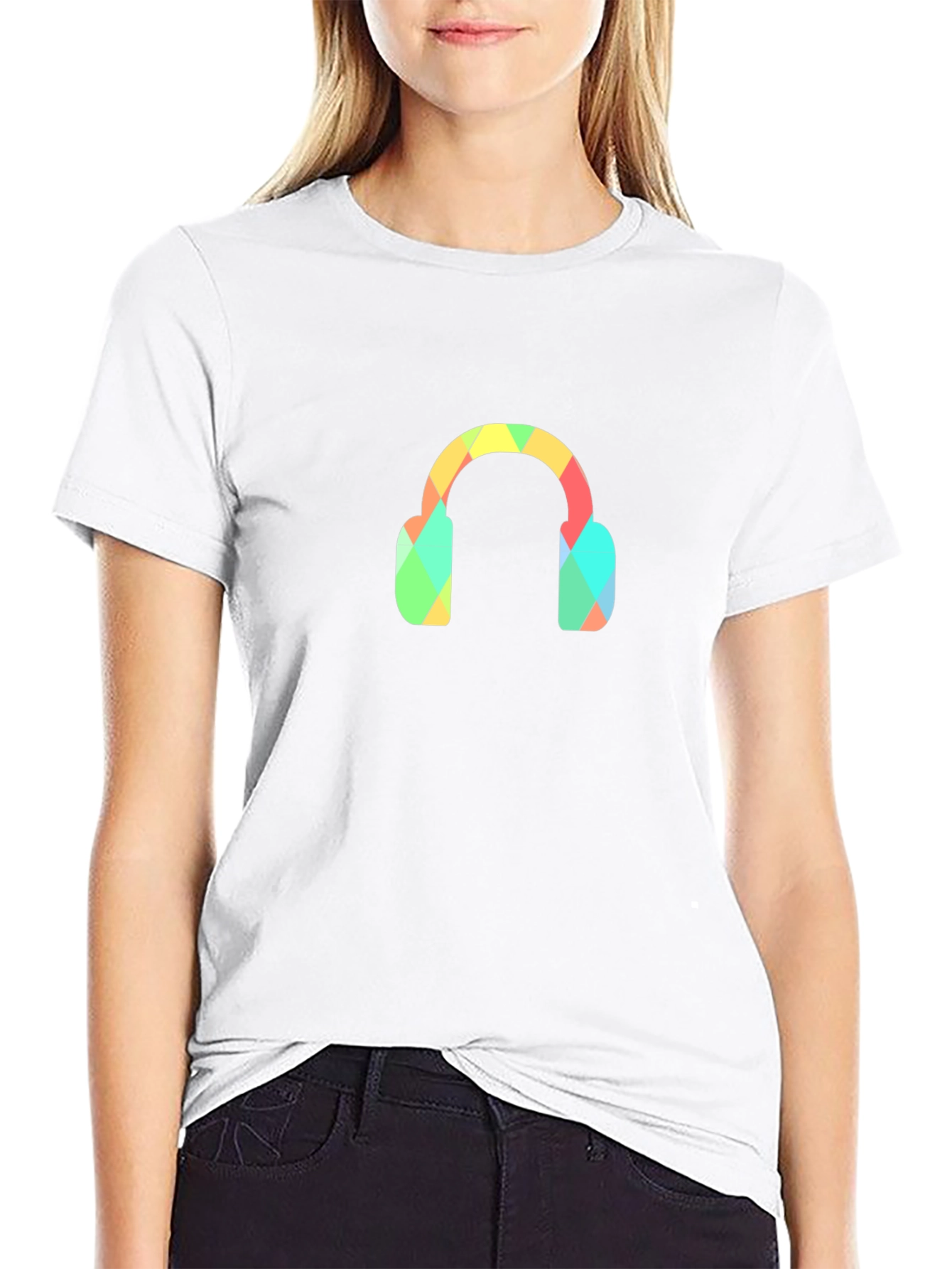 Camiseta Negra con Diseño de Audífonos Geométricos