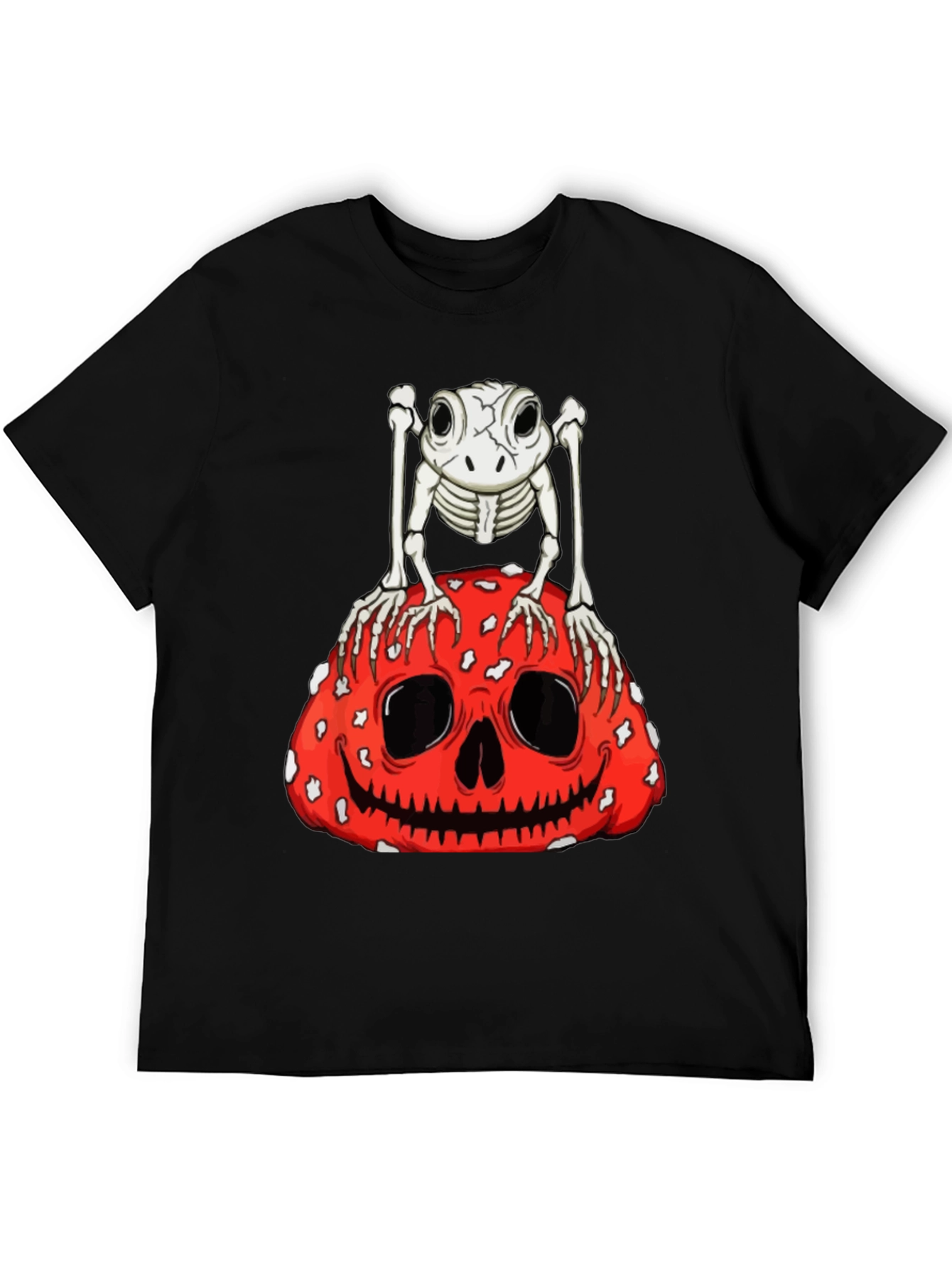Camiseta Negra con Diseño de Rana Esqueleto y Calabaza