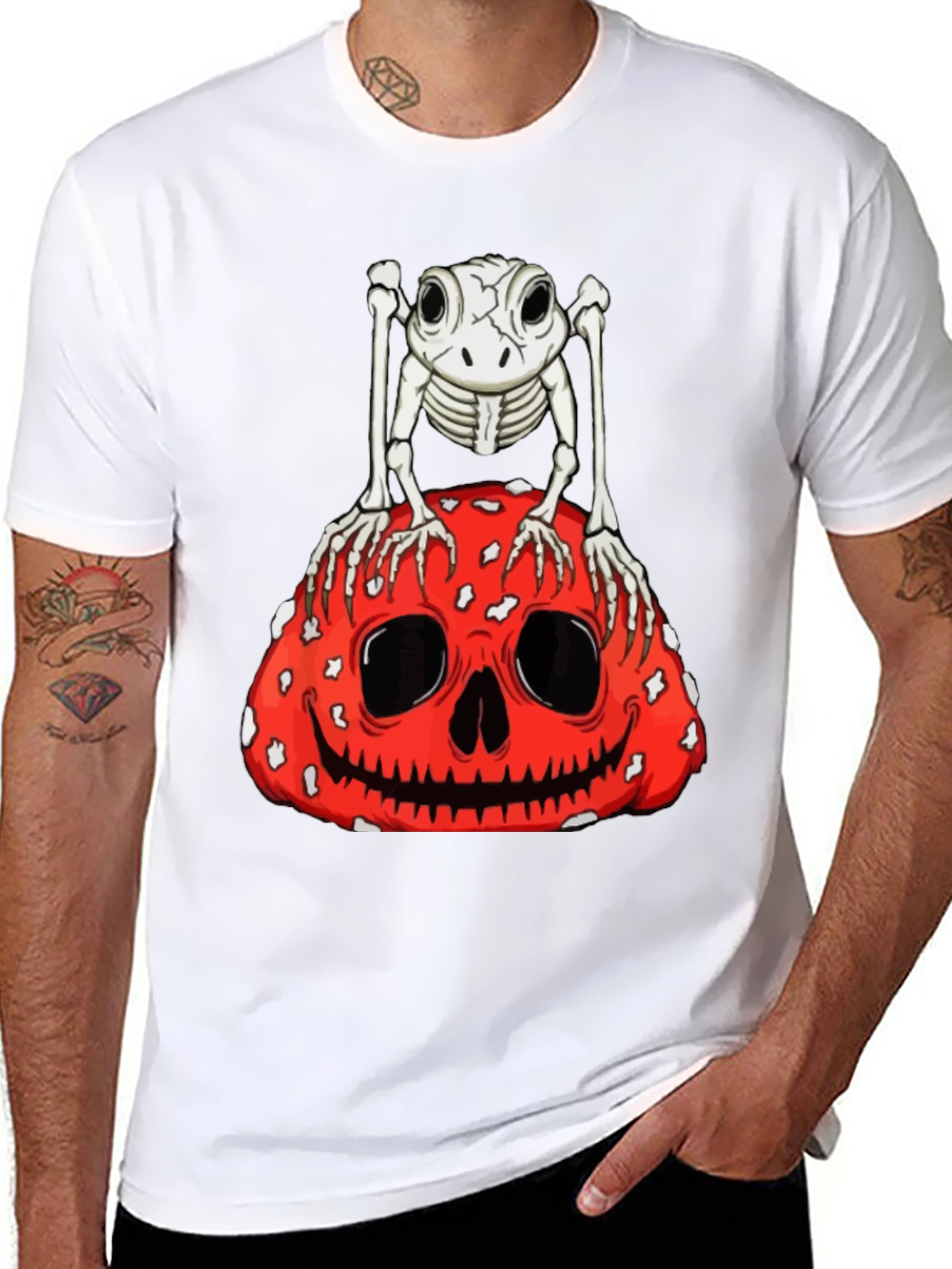 Camiseta Negra con Diseño de Rana Esqueleto y Calabaza