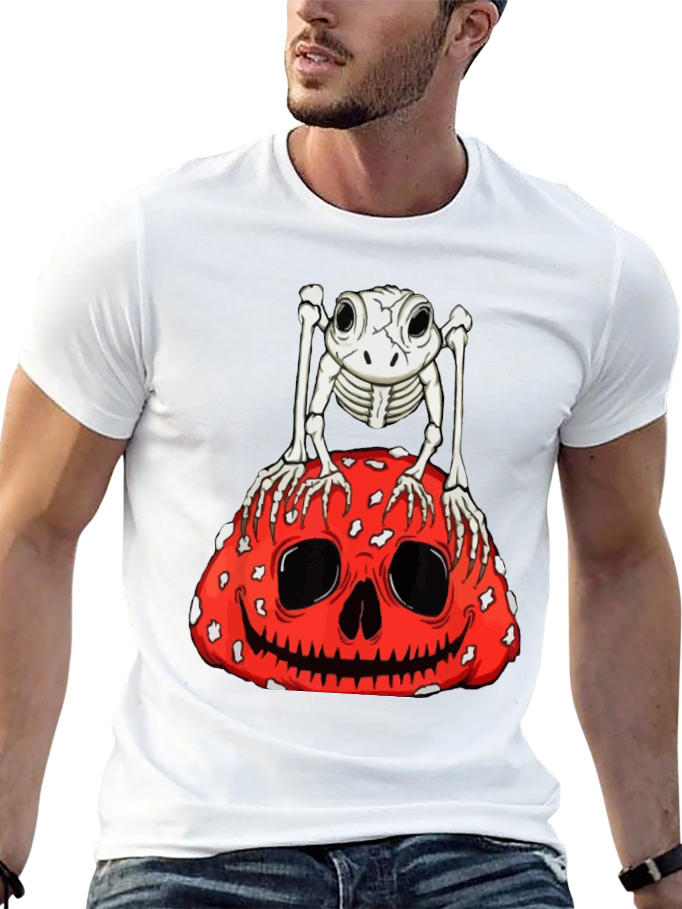 Camiseta Negra con Diseño de Rana Esqueleto y Calabaza