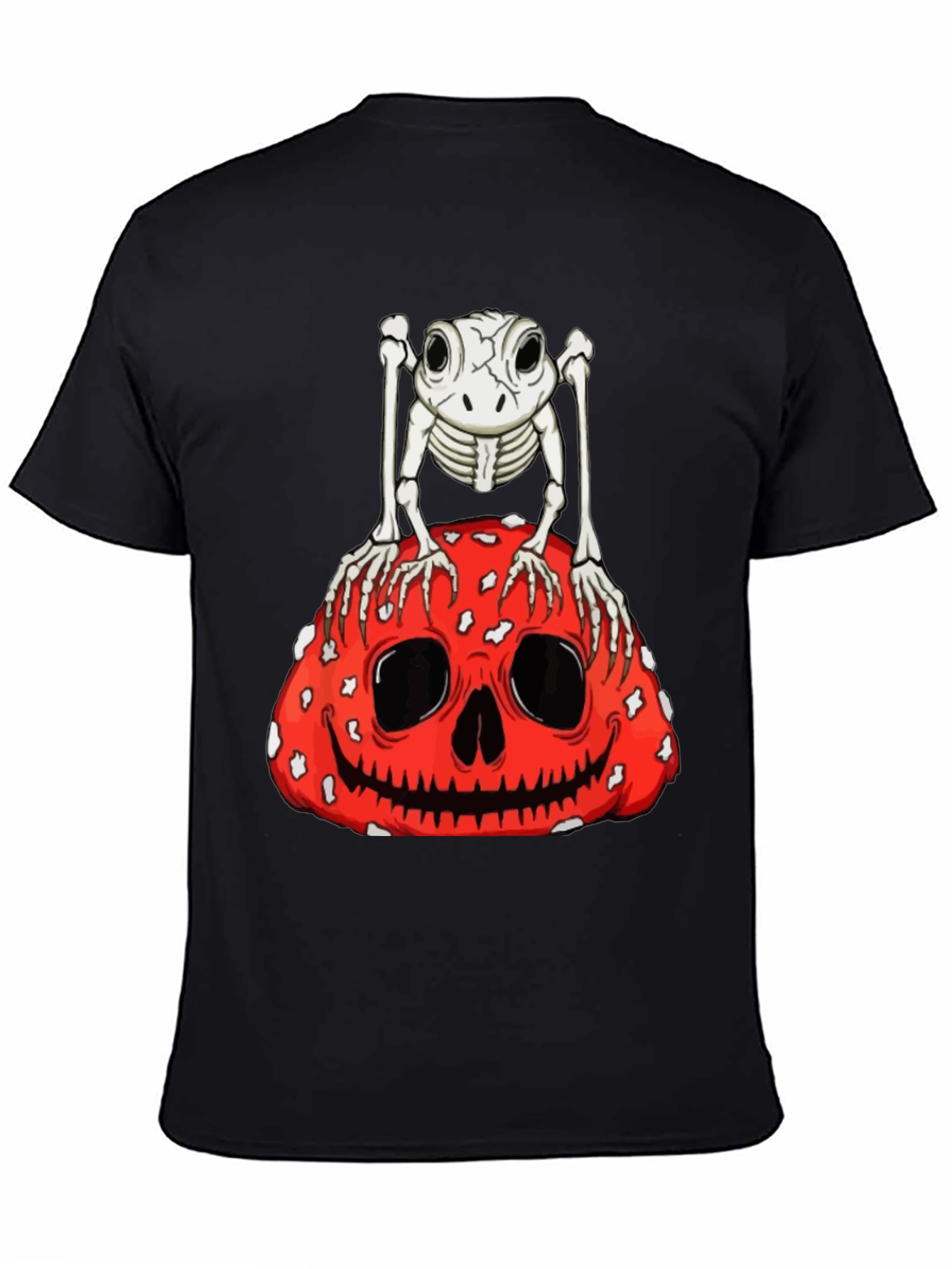 Camiseta Negra con Diseño de Rana Esqueleto y Calabaza