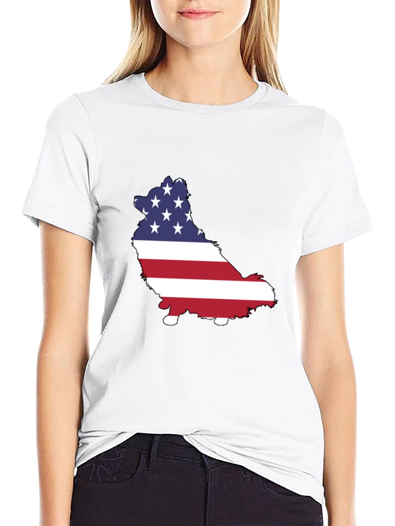 Camiseta Negra con Diseño de Perro Bandera Americana