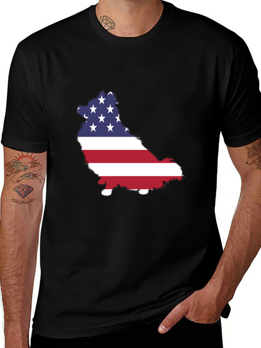 Camiseta Negra con Diseño de Perro Bandera Americana