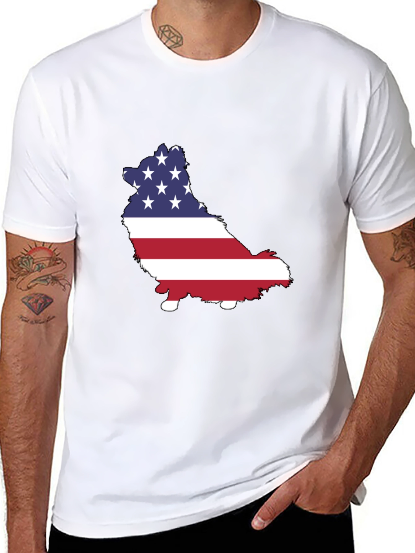Camiseta Negra con Diseño de Perro Bandera Americana