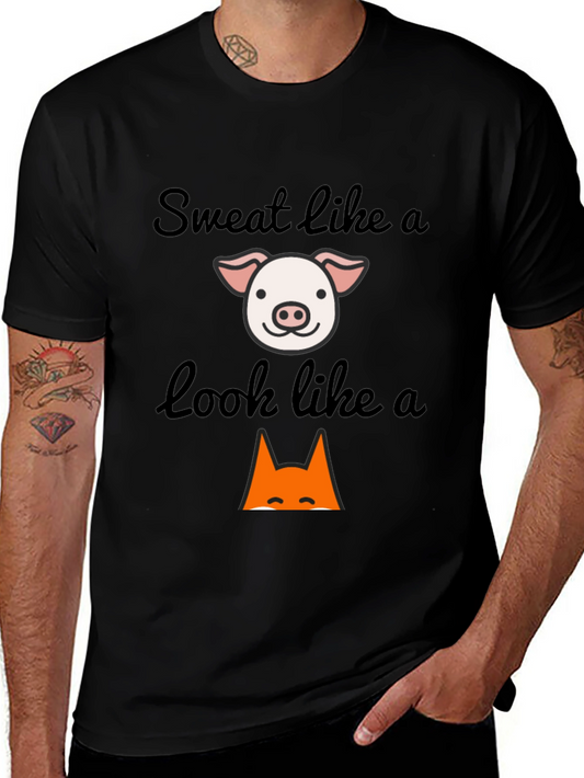 Camiseta Negra con Diseño Divertido de Cerdo y Zorro