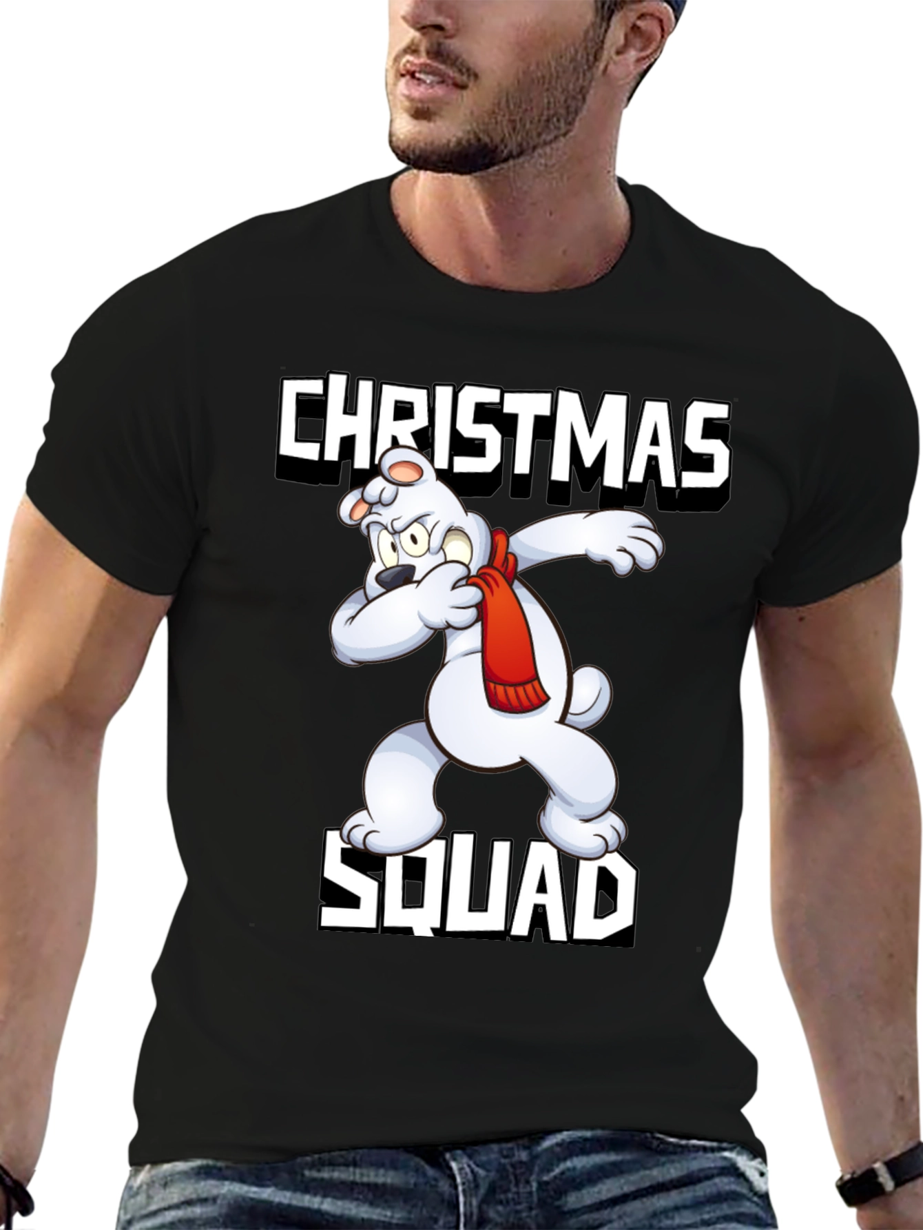 Camiseta Negra Christmas Squad Oso Polar Navideño