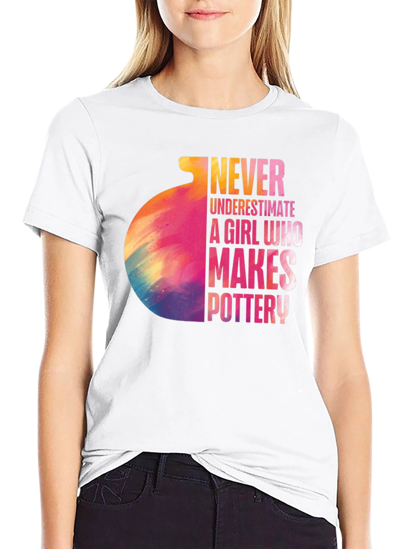Camiseta Negra Pottery Girl para Amantes de la Cerámica