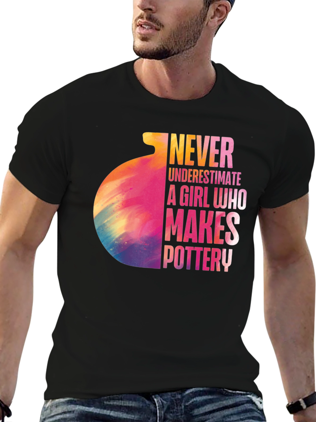 Camiseta Negra Pottery Girl para Amantes de la Cerámica