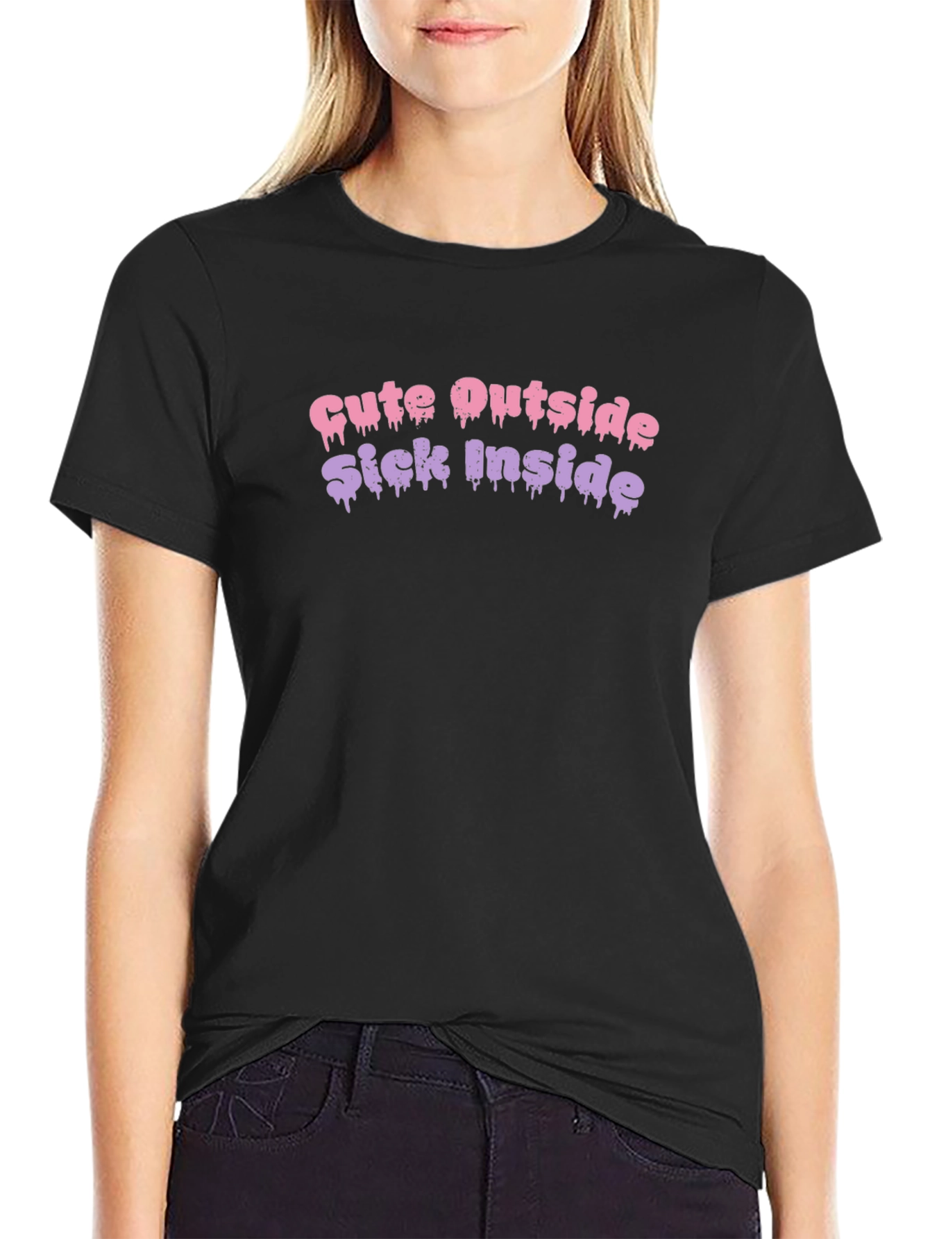 Camiseta Negra con Diseño Cute Outside Sick Inside
