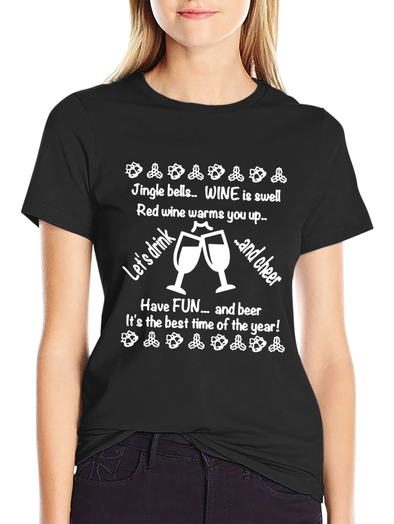 Camiseta Navideña Vino y Cerveza para Celebrar